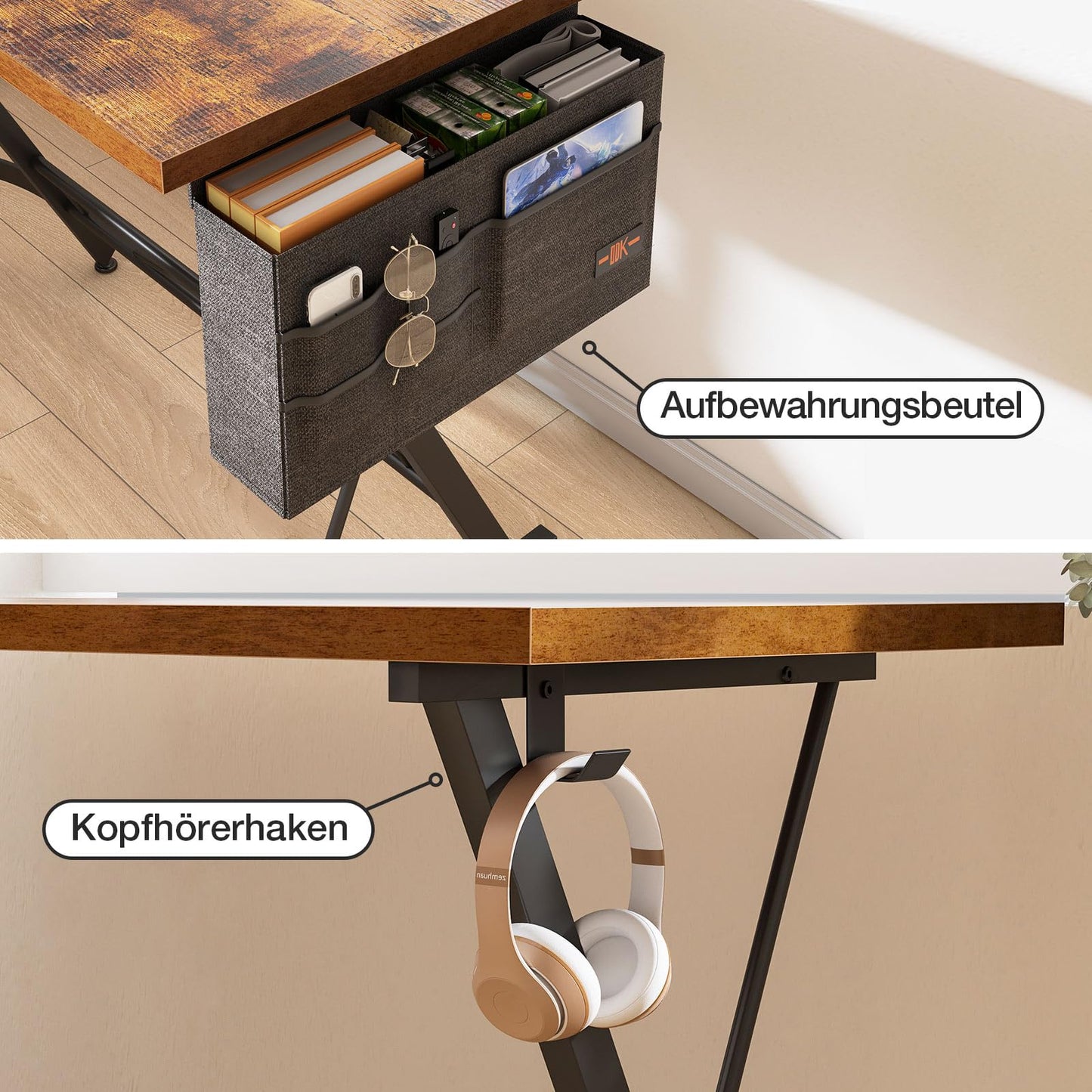 ODK Gaming Tisch, Gaming Schreibtisch Eckschreibtisch für Gamer, Schreibtisch L Form mit Monitorständer für Büro (Schwarz, 127 x 127 cm)