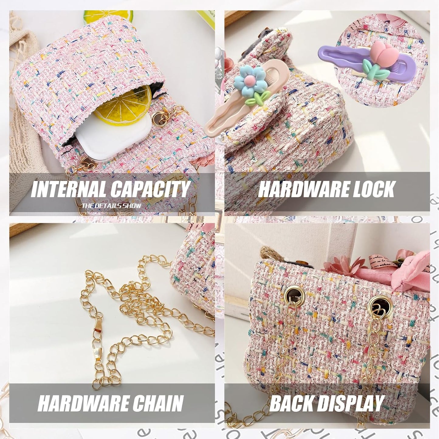 HTTDSLF Mini Crossbody Bag for Girls – Kids Princess Purse with Hair Clips