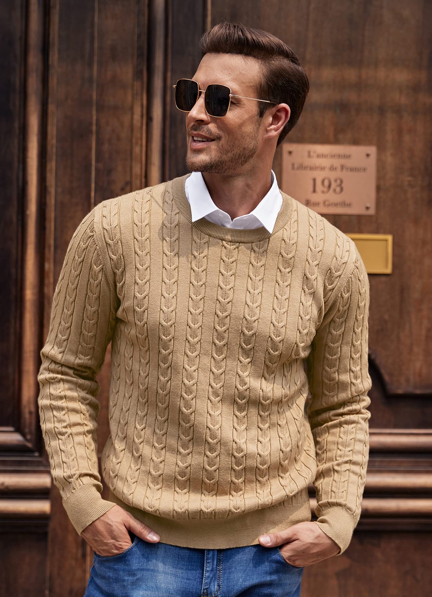 NITAGUT Men’s Cable Knit Sweater – Slim Fit Crewneck Pullover