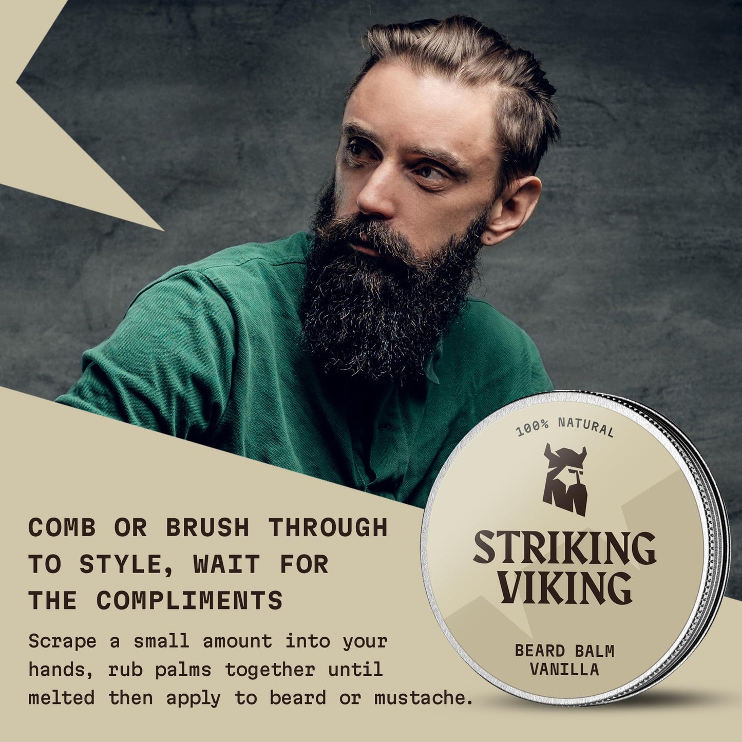 Striking Viking parfümfreier Bartbalsam Männer Vanille – Stylt, stärkt und macht Bärte, Schnurrbärte weich – Bartpflege mit Sheabutter, Teebaum, Argan & Jojobaöl - Bartglättungscremes - Bart Balm