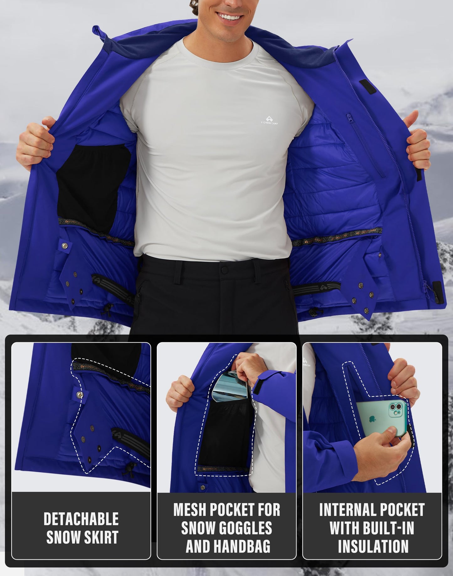 Men’s Ski Jacket – Waterproof, Warm & Breathable Snowboarding Winter Coat
