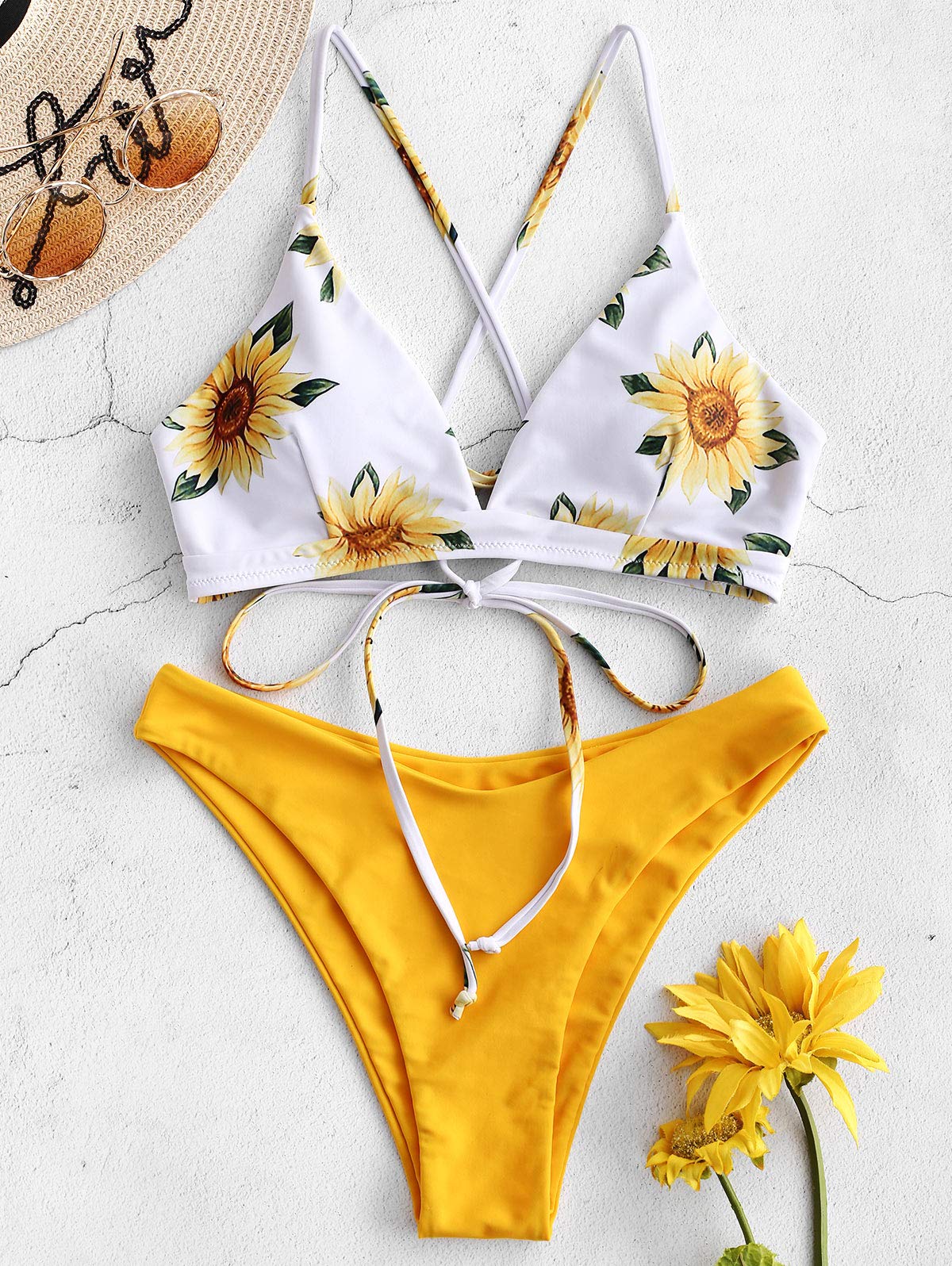 Women’s Two-Piece Bikini Set Sunflower Print Triangle Beach Swimsuit