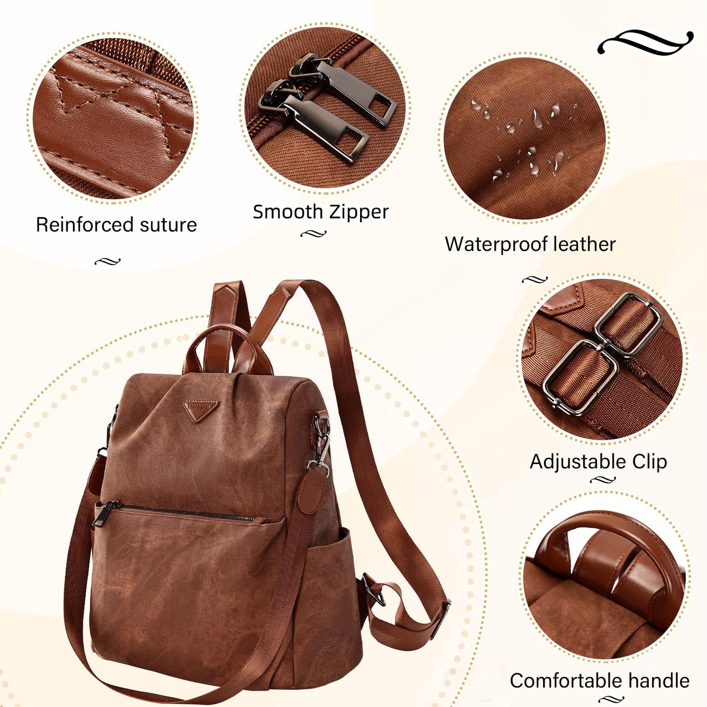 Small Vegan Leather Anti-Theft Backpack for Women