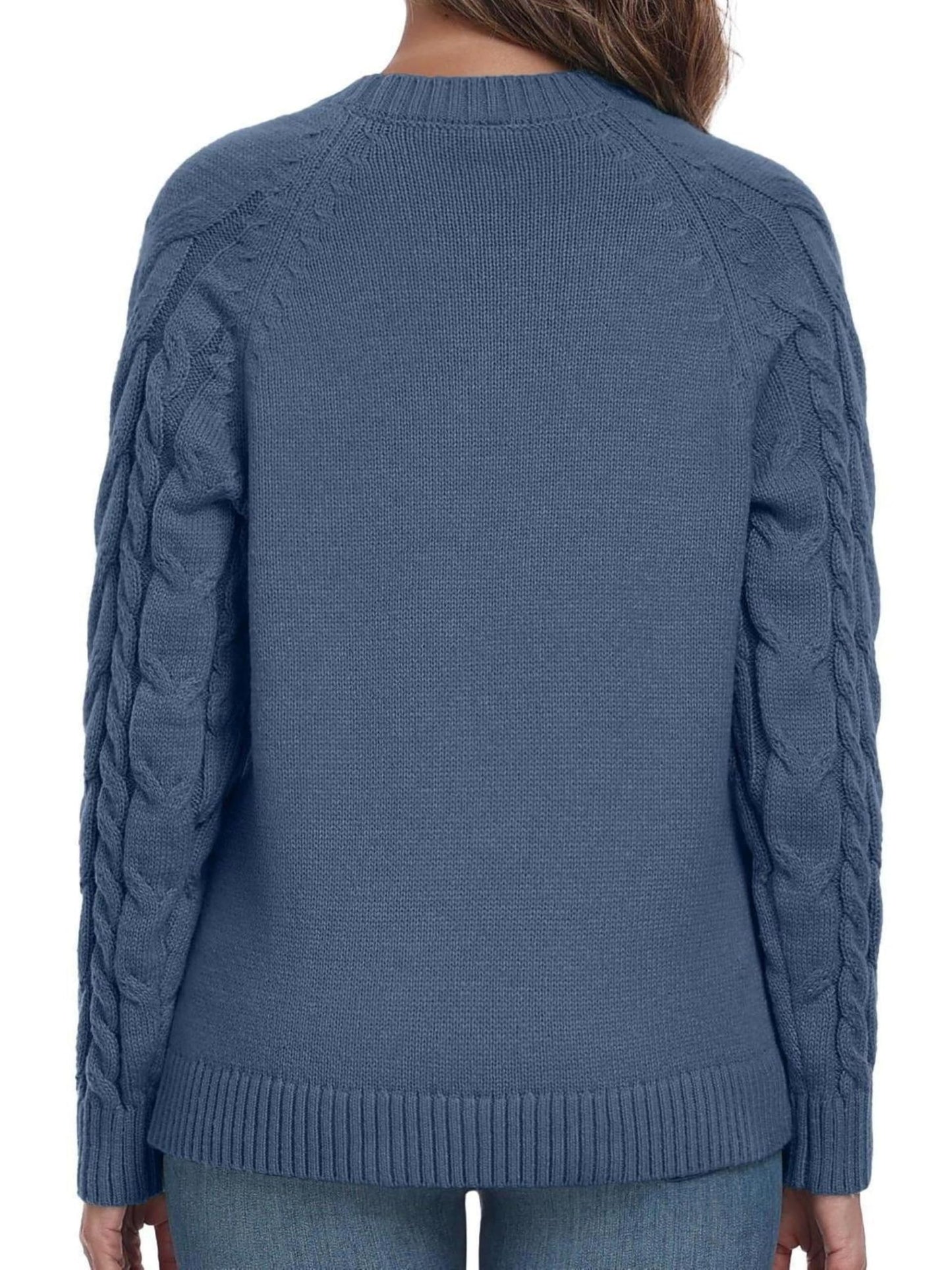 QIXING Women's Cable Knit Sweater – Elegant Long Sleeve Round Neck Winter Pullover
