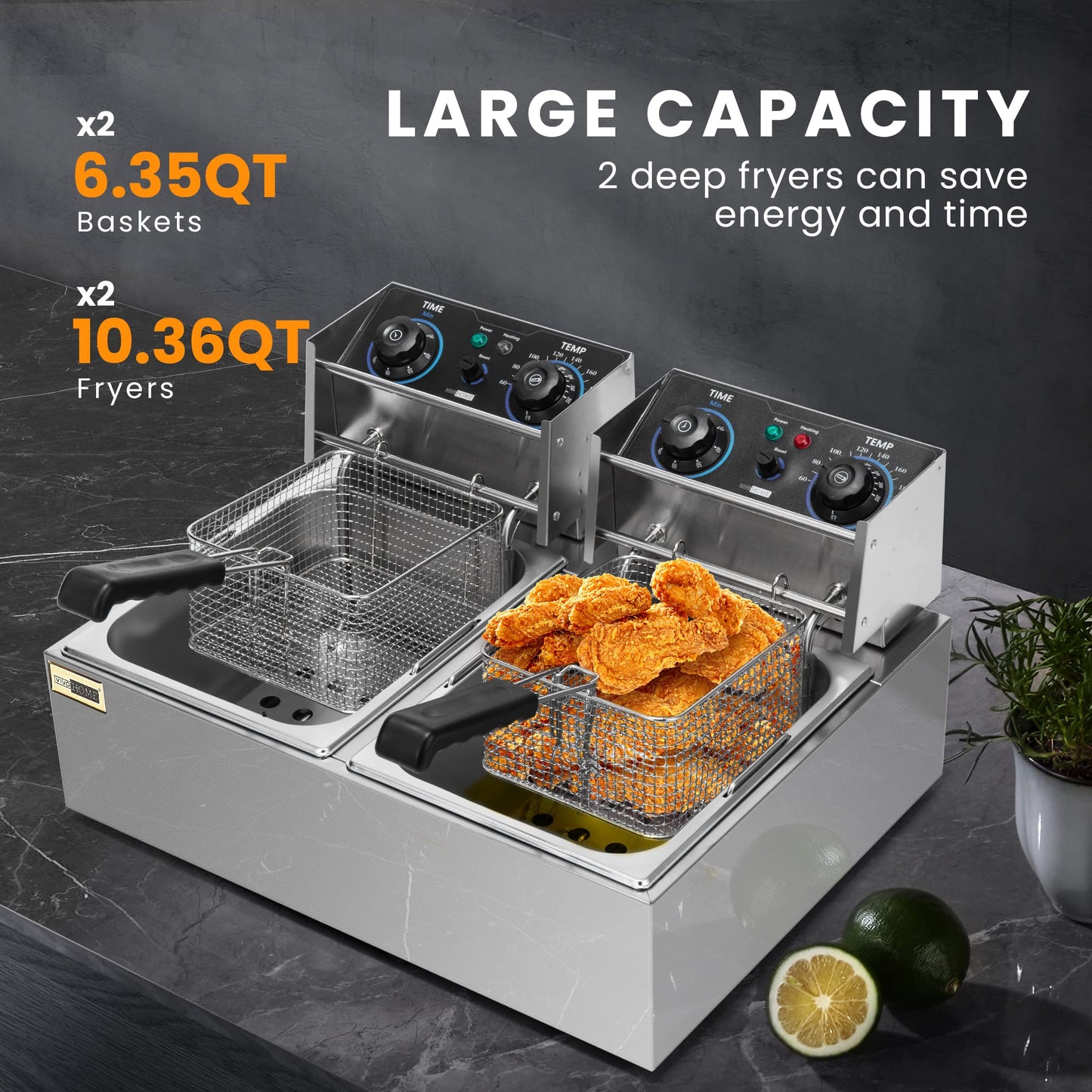 VIVOHOME 10L Öl-Fritteuse 2500W Professionelle Fritteuse mit stufenlosem Temperaturregelung Große Fritteuse für den gewerblichen und privaten Gebrauch