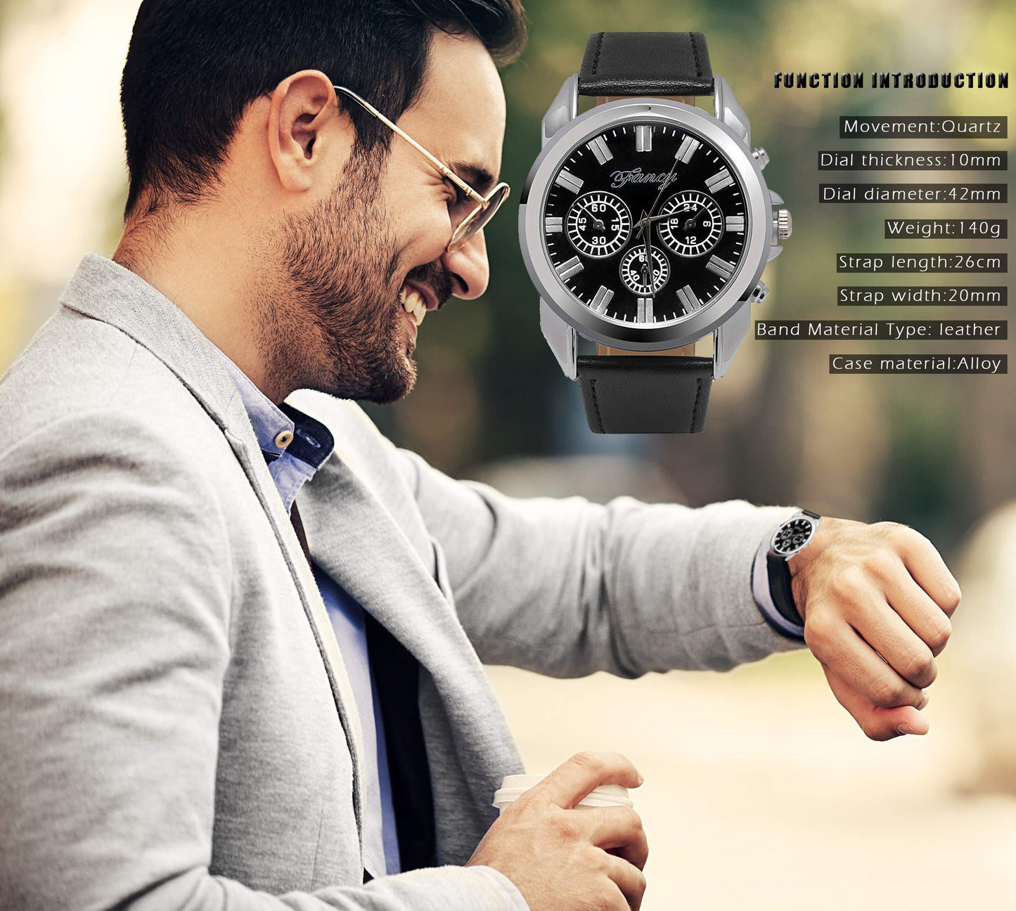 BSTcentelha Herren-Armbanduhr, Kunstleder, Quarz, analog, Gürtel, Schlüsselanhänger, Sonnenbrille, Geschenkset, Dunkelblau zum Valentinstag