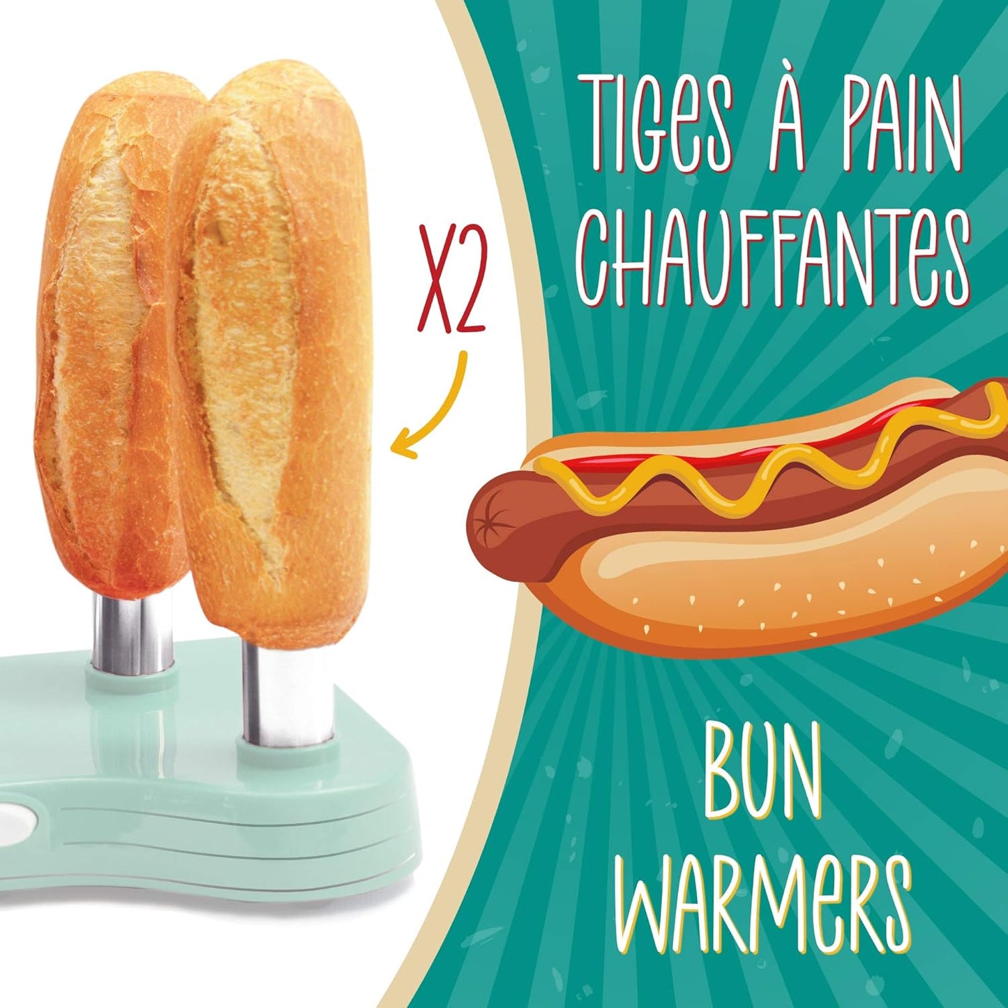 ScrapCooking 601 Hot Dog Maker Maschine-Kapazität 12 Würstchen & 2 Brötchen-Vintage-Retro-Stil für Partys Barbecues Feste Kirmes Geburstag-Grün-0601, Lebensmittelechter Kunststoff, weiß