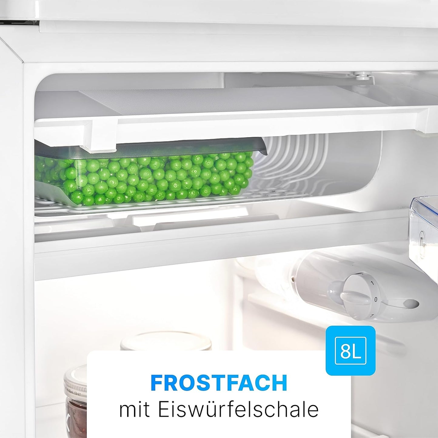 Bomann refrigerator with freezer compartment | 91L usable capacity including 8L freezer compartment | Small refrigerator | with reversible door hinge | Mini refrigerator with vegetable tray | 2 shelves | Quiet minibar | KS 7349