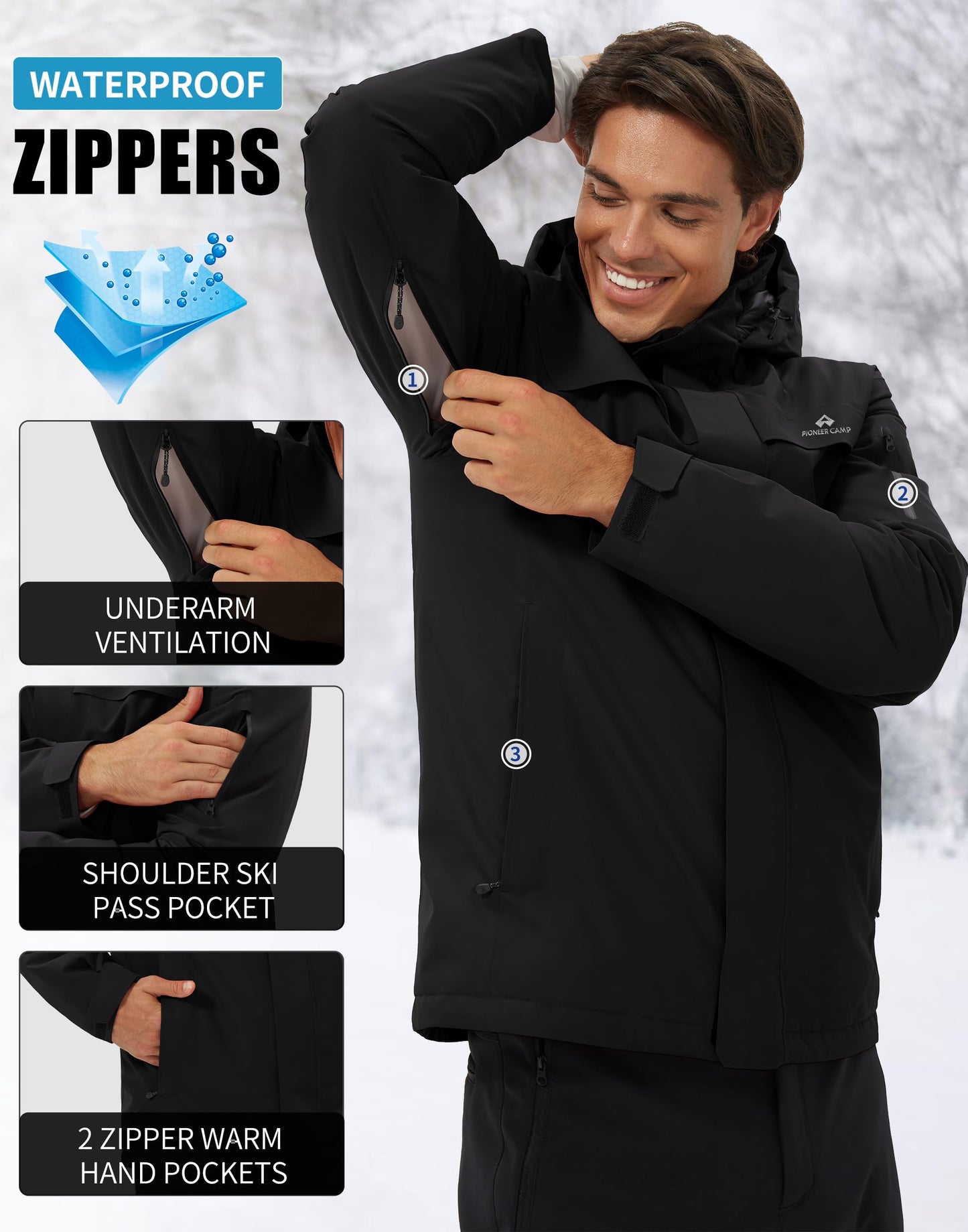 Men’s Ski Jacket – Waterproof, Warm & Breathable Snowboarding Winter Coat