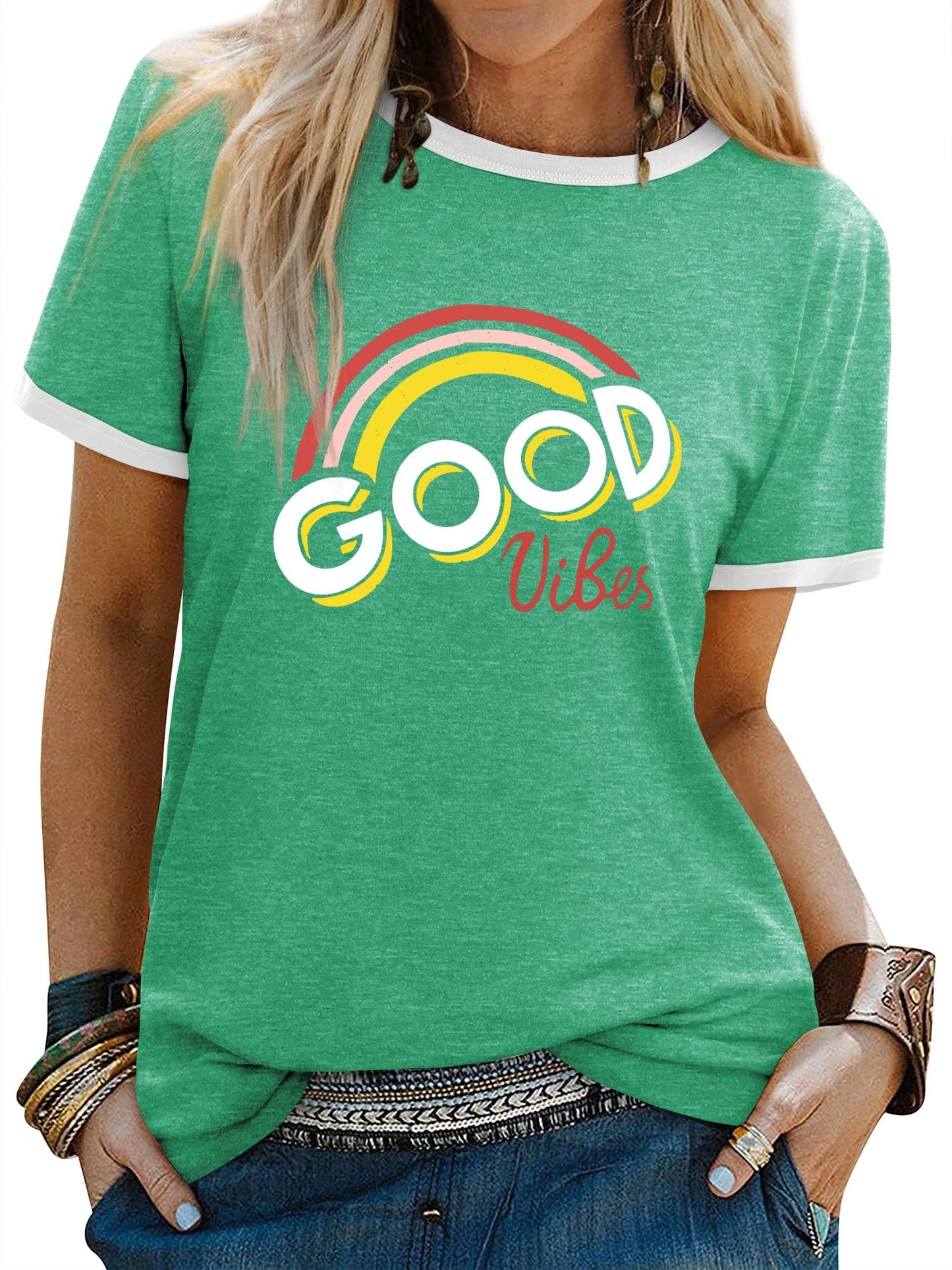 Women’s Good Vibes Rainbow Print T-Shirt