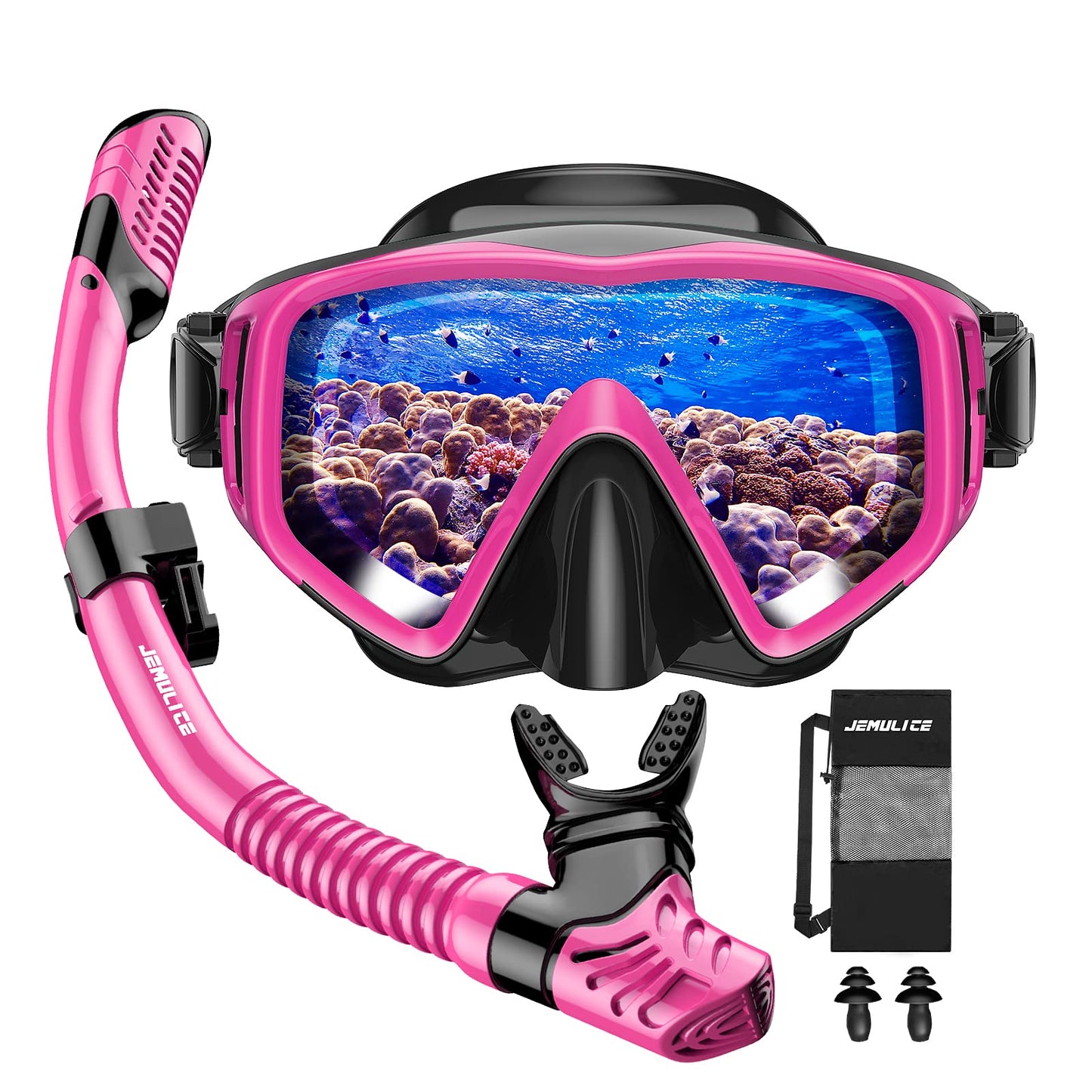 JEMULICE Schnorchelset Erwachsene, Schnorcheln Set mit Taucherbrille und Dry Schnorchel für Herren und Damen, Anti-Leck & Anti-Fog Tauchmaske aus Gehärtetem Glas für Tauchen, Schnorcheln und Schwimmen