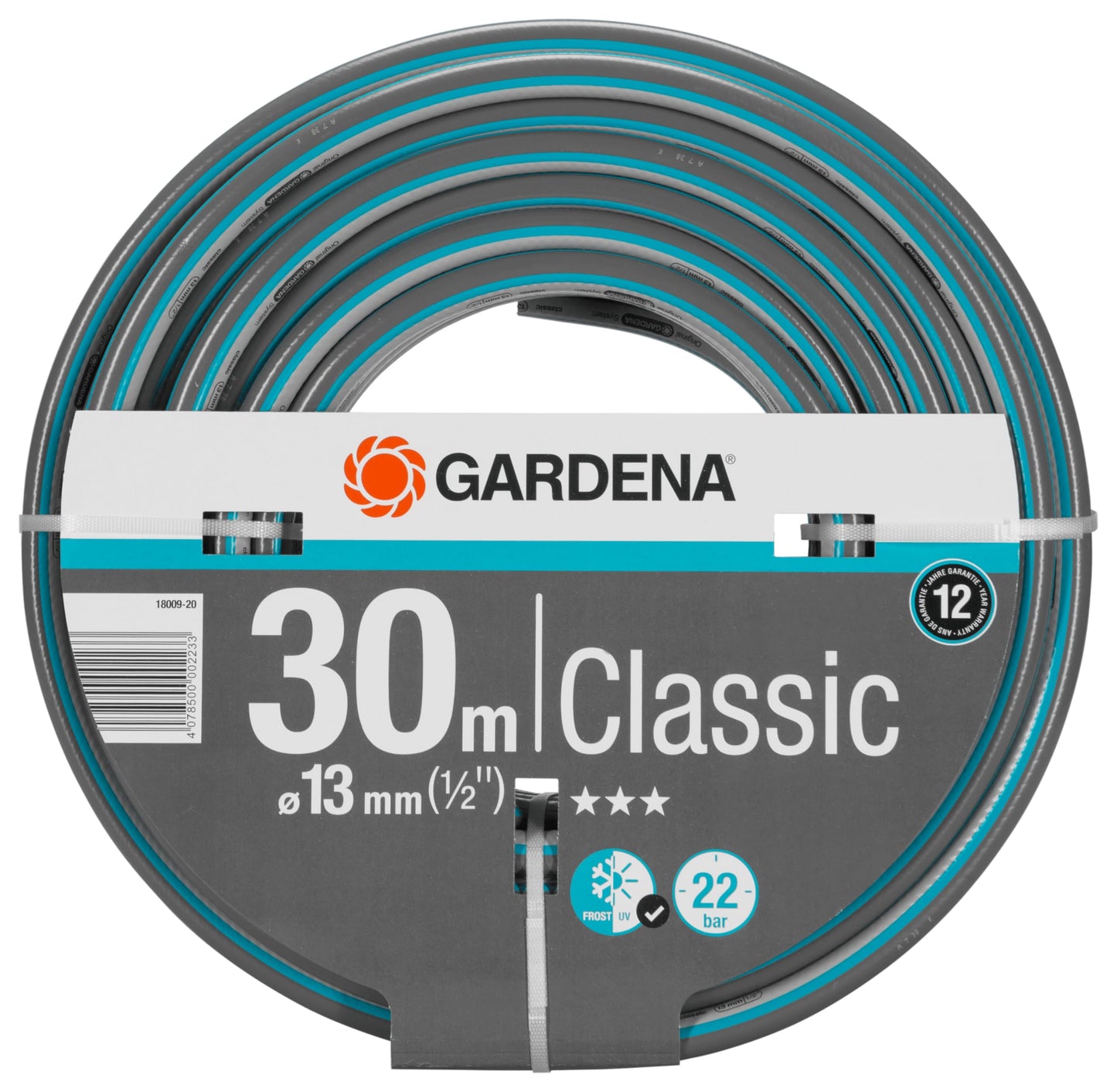Gardena Classic Schlauch Aktion 13 mm (1/2 Zoll), 18 m: Universeller Gartenschlauch aus robustem Kreuzgewebe, 22 bar Berstdruck, UV-beständig, ohne Systemteile (18001-20) grau 18m ohne systemteile