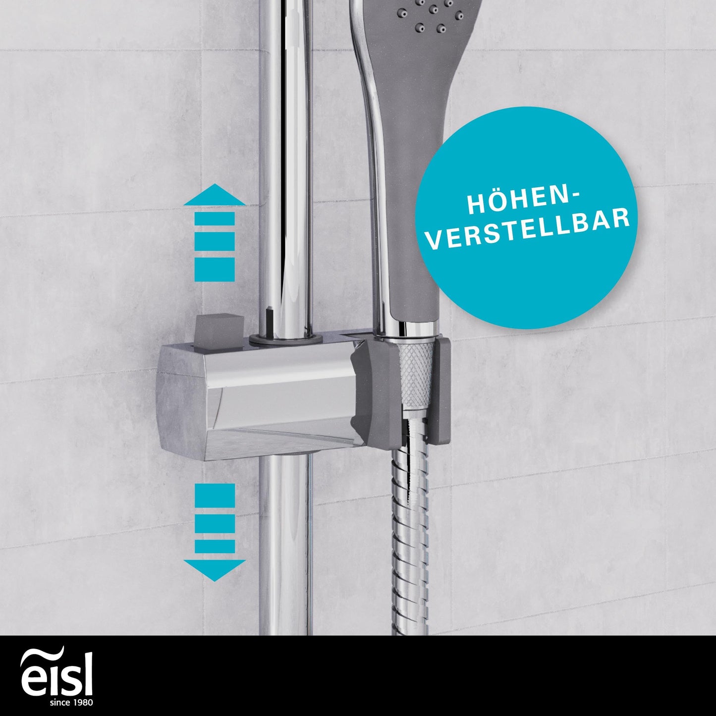EISL Duschset EASY FRESH, Duschsystem ohne Armatur 2 in 1 mit großer Regendusche (250 x 200 mm) und Handbrause, Regendusche ohne Armatur ideal zum Nachrüsten, komplettes Montageset, Chrom DX12006