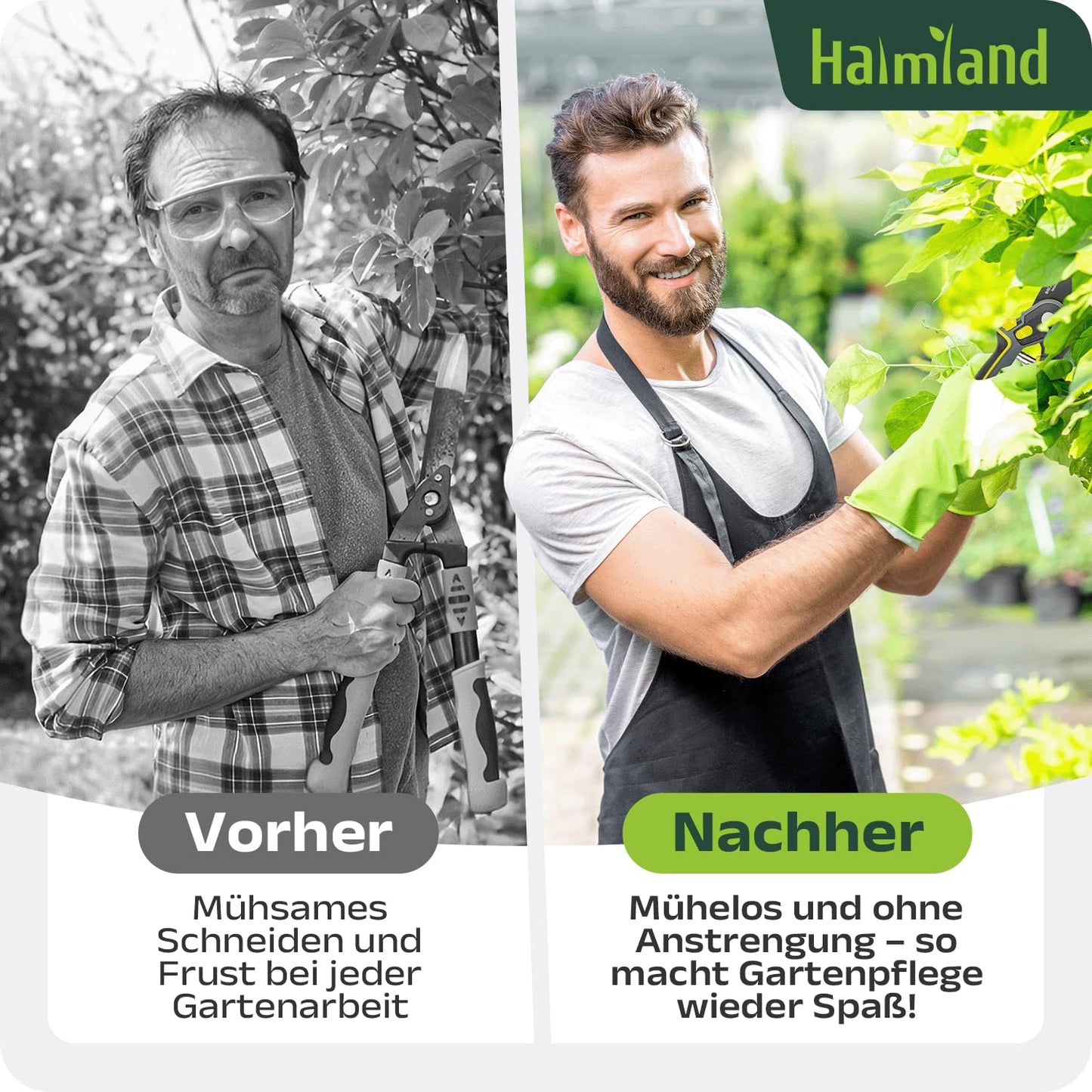 halmland® Premium Gartenschere mit scharfer SK5 Stahlklinge | Astschere, Pflanzenschere | schneidet Äste bis 20mm Durchmesser | Teflon-Antihaftbeschichtung | für große & kleine Hände | Gelb