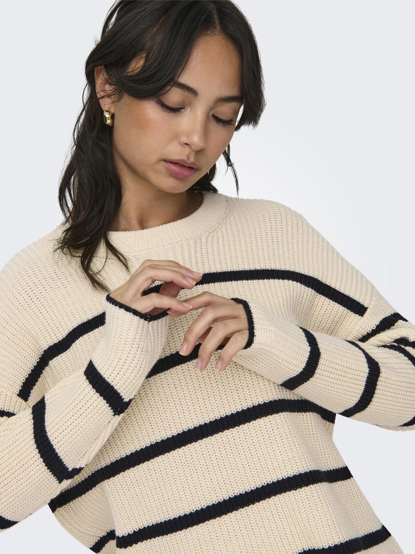ONLY ONLPERNILLE Women’s Stripe Knit Sweater – Soft Cotton Blend