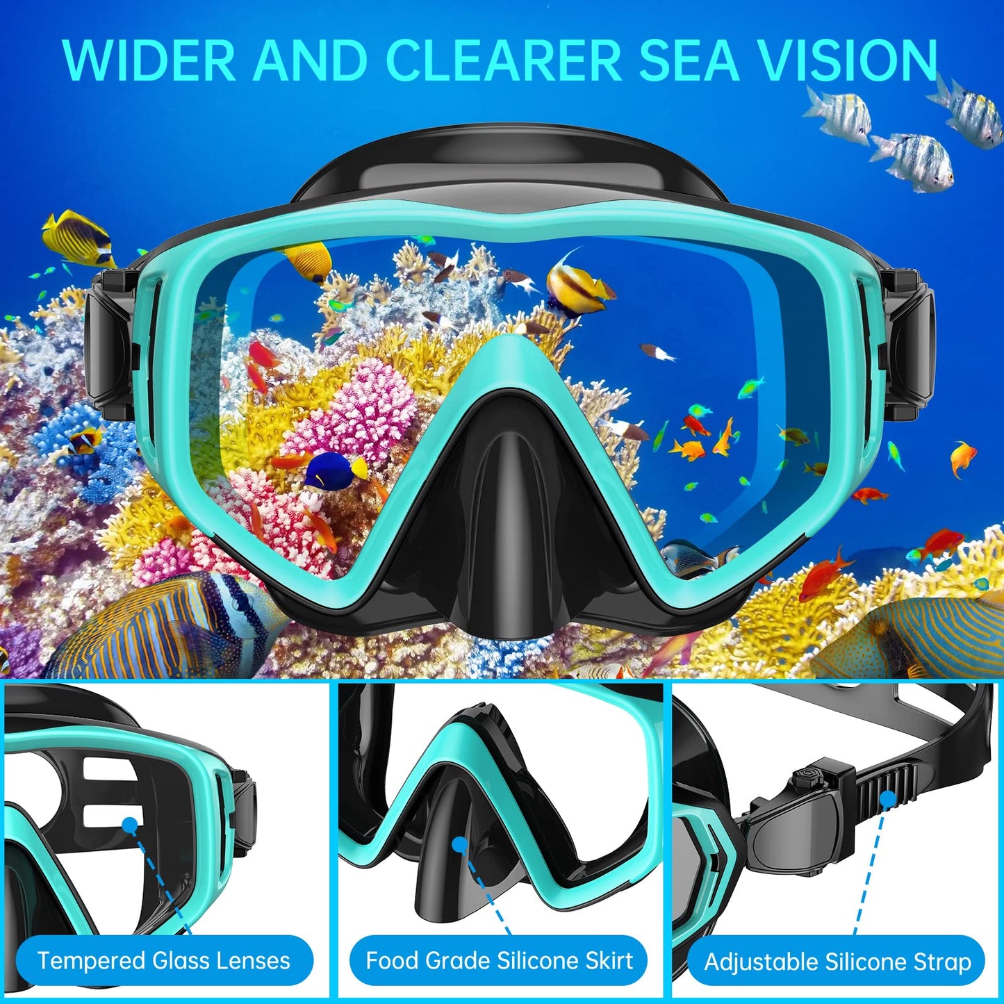 JEMULICE Schnorchelset Erwachsene, Schnorcheln Set mit Taucherbrille und Dry Schnorchel für Herren und Damen, Anti-Leck & Anti-Fog Tauchmaske aus Gehärtetem Glas für Tauchen, Schnorcheln und Schwimmen