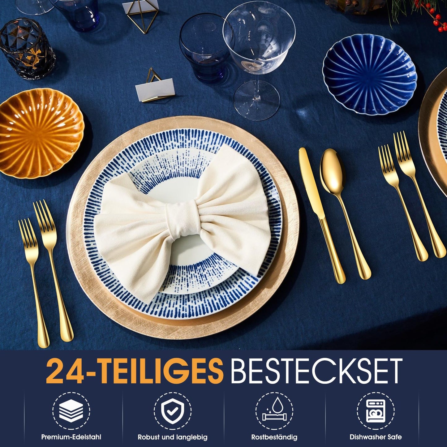 TAN REN Besteck Set Schwarz 6 Personen, 36-Teiliges Edelstahl Besteckset Schwarz mit Steakmesser, Elegantes Essbesteck mit Messer Gabel Löffel, Tafelbesteck für Küche/Restaurant