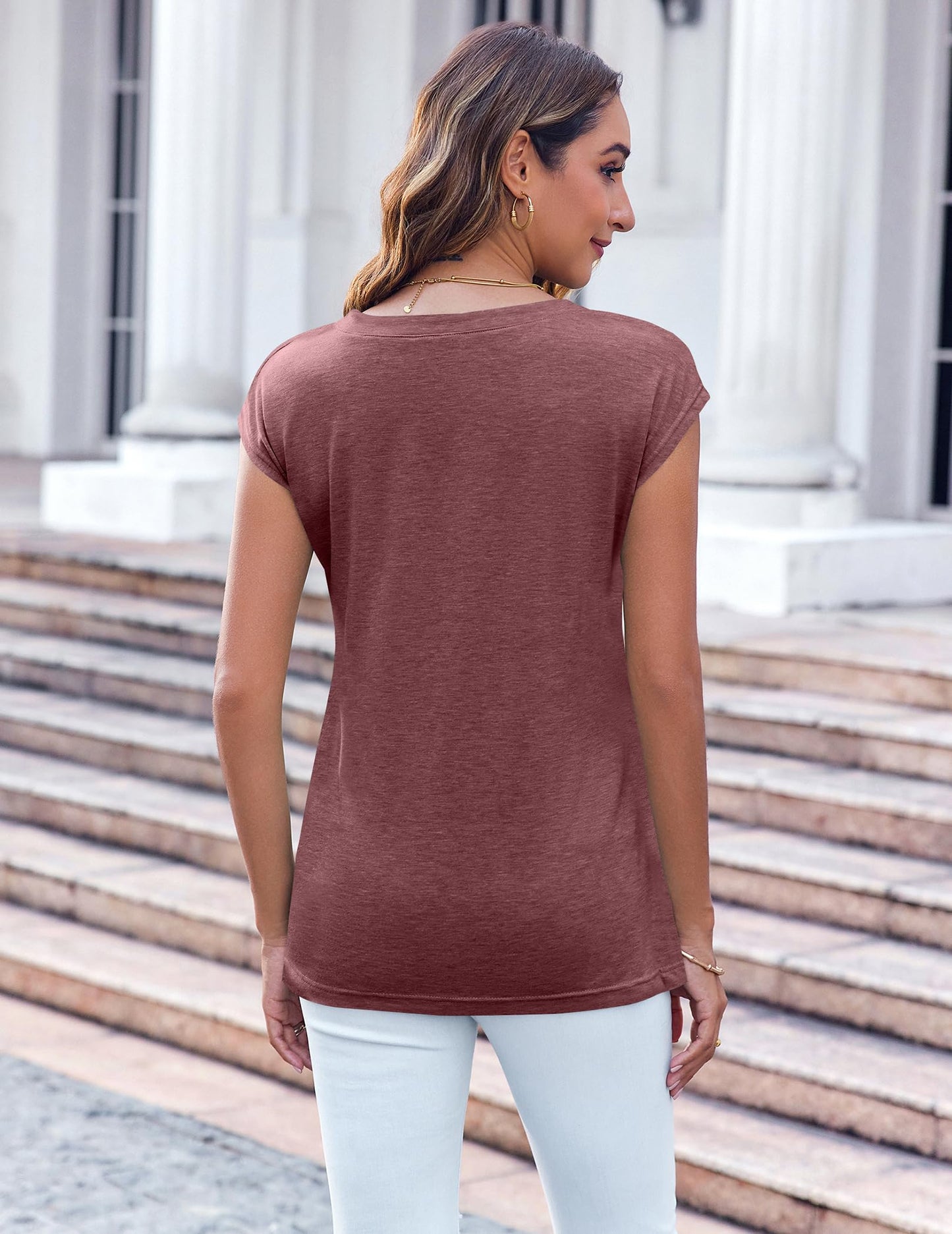 Zeagoo Women's Basic V-Neck T-Shirt with Wing Sleeves