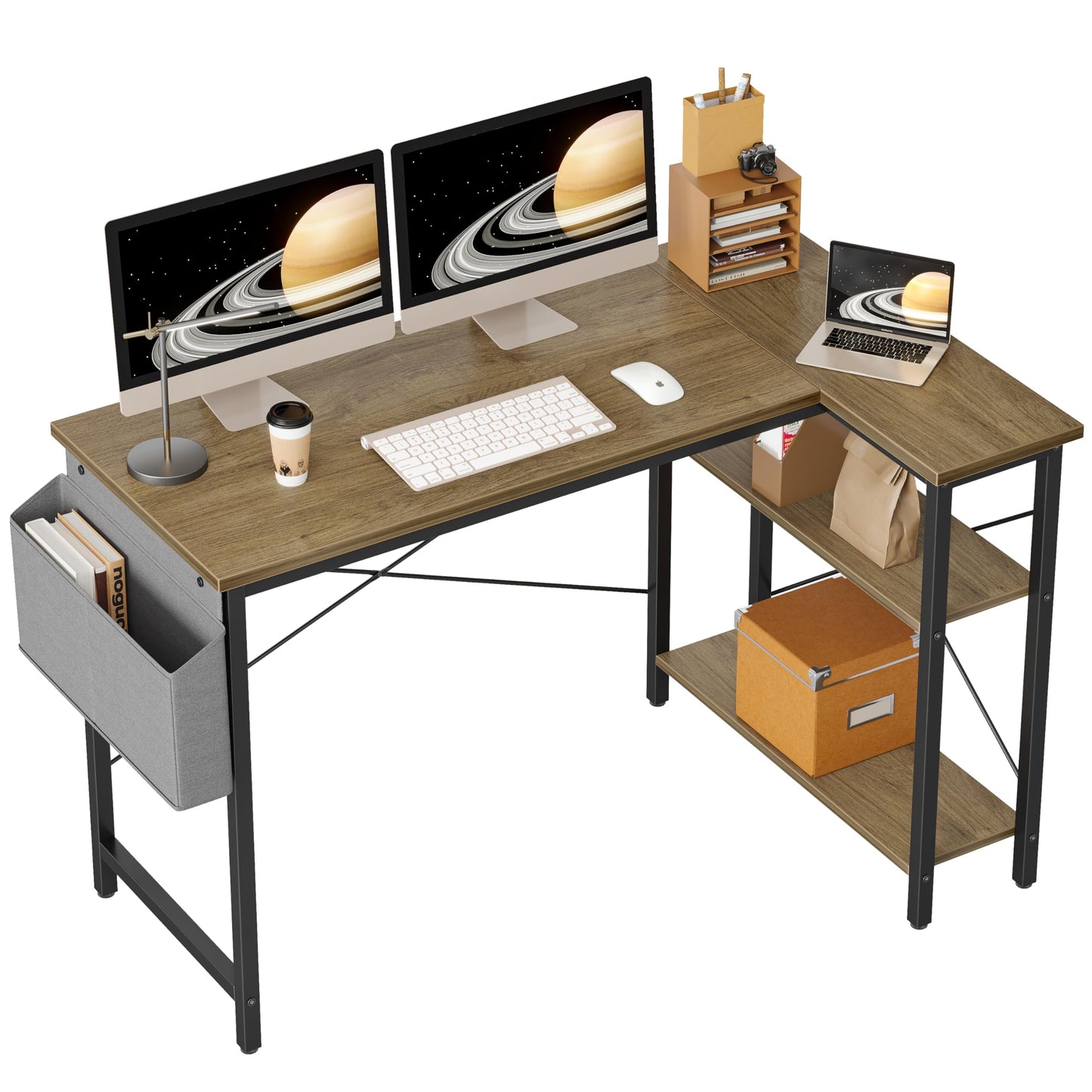 BEXEVUE L-förmiger Schreibtisch – 100x70 cm Gaming Tisch mit Ablagefächer, Umkehrbarer PC Ecktisch Computertisch, Corner Gaming Tisch für Studium Arbeit Zuhause Schlafzimmer, Schwarz