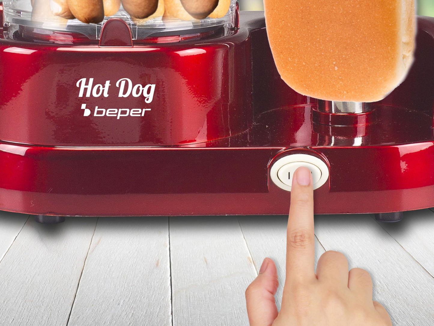 BEPER BT.150Y Hot Dog Maker mit 5 Kochstufen - Hot Dog Maschine im Vintage Design, Rot, 750 W