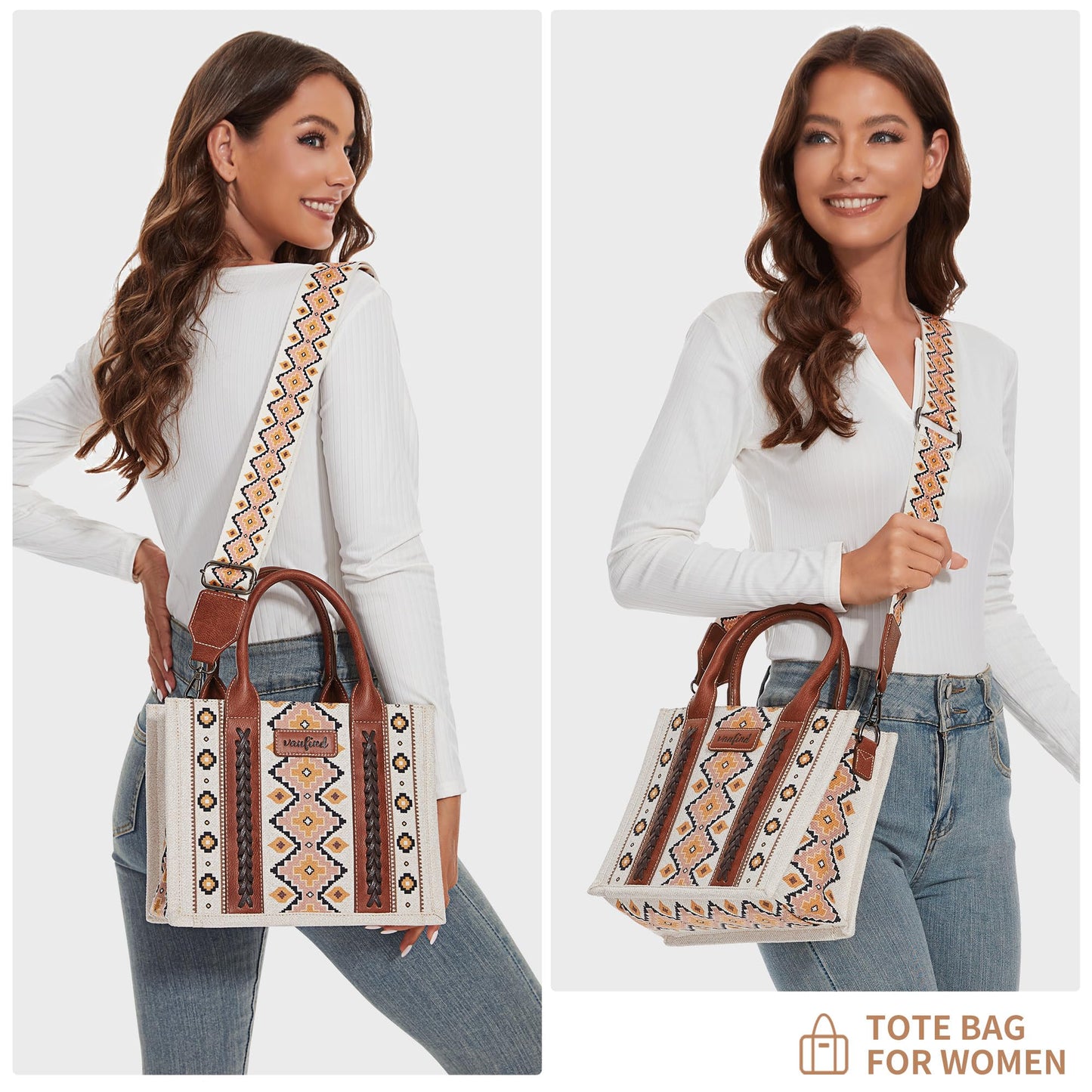 KALIDI Tote Bag for Women – Aztec Pattern Canvas Shoulder Bag
