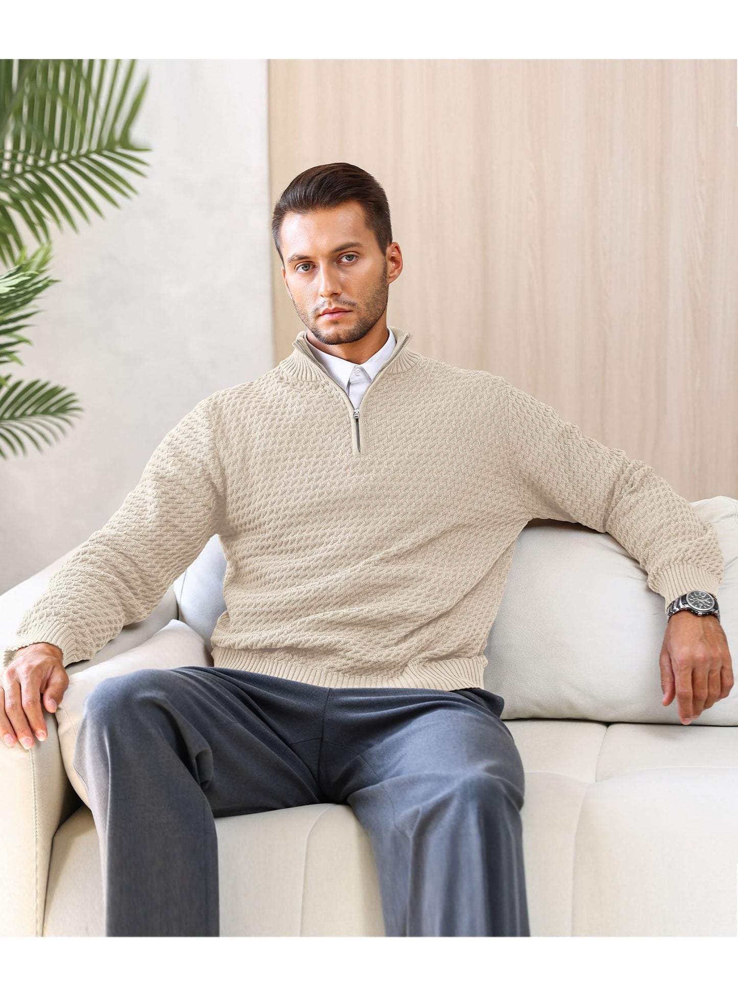 HYPESTFIT Men’s 1/4 Zip Turtleneck Sweater – Warm Knit Pullover
