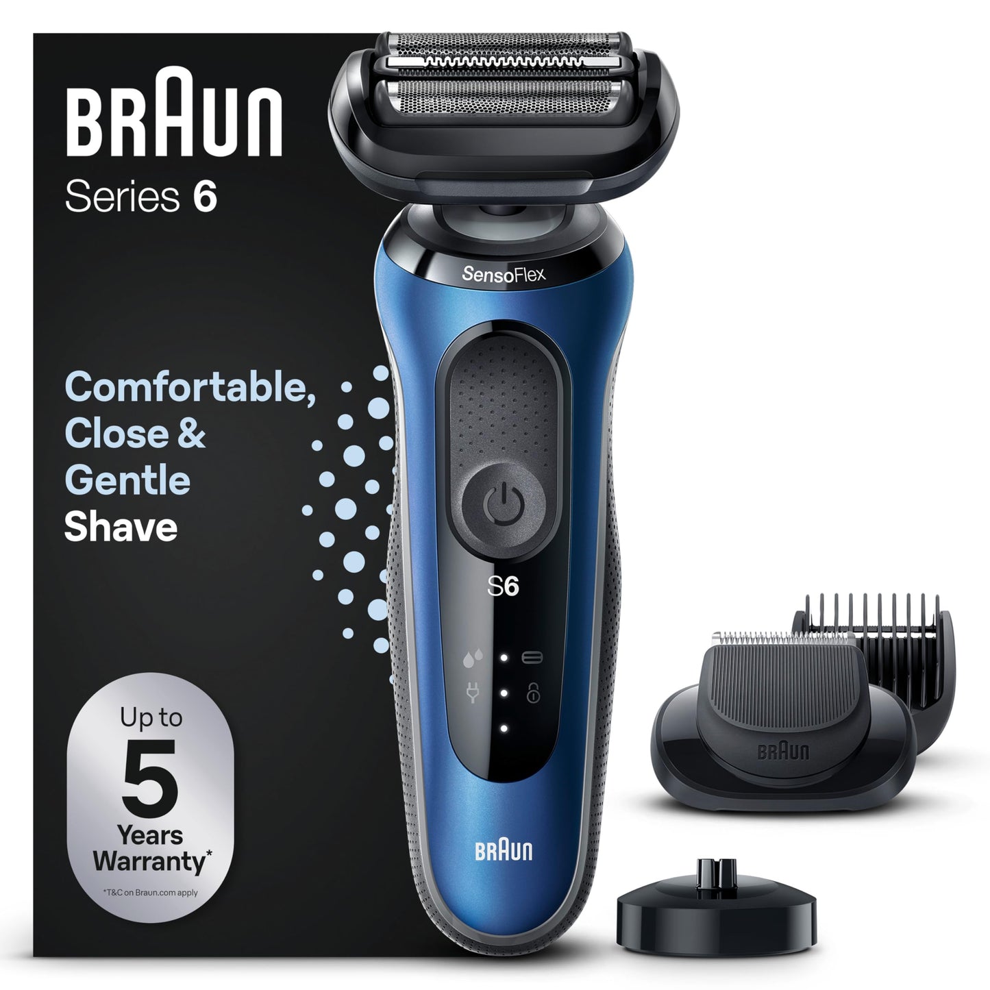 Braun Series 6 Elektrorasierer mit EasyClick Barttrimmer Aufsatz, SensoFlex Rasierer Herren Elektrisch, Ladestation, Wet & Dry, Geschenk Mann, Made in Germany, 61-B4500cs, blau