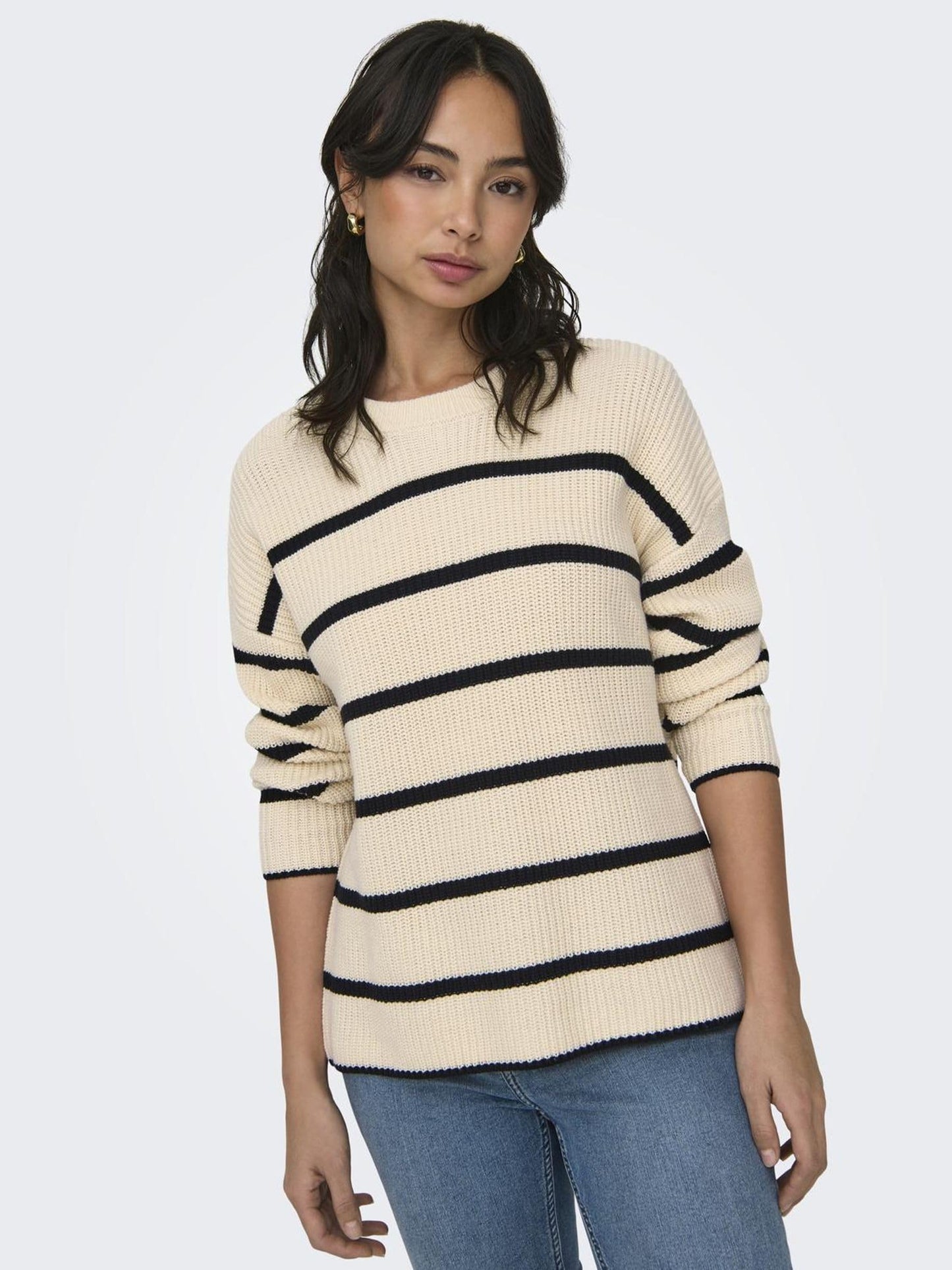 ONLY ONLPERNILLE Women’s Stripe Knit Sweater – Soft Cotton Blend