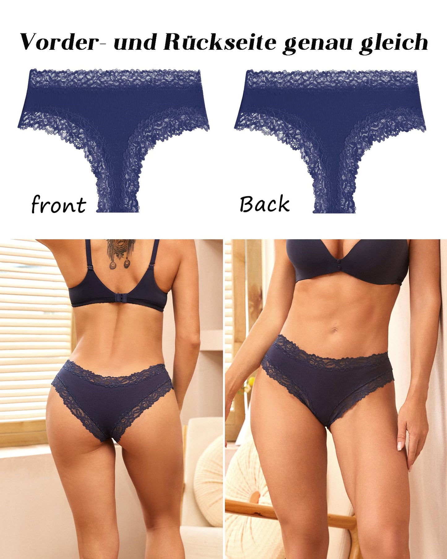 Women's Ribbed Brazilian Briefs Lace Underwear Soft Sexy - 6-Pack