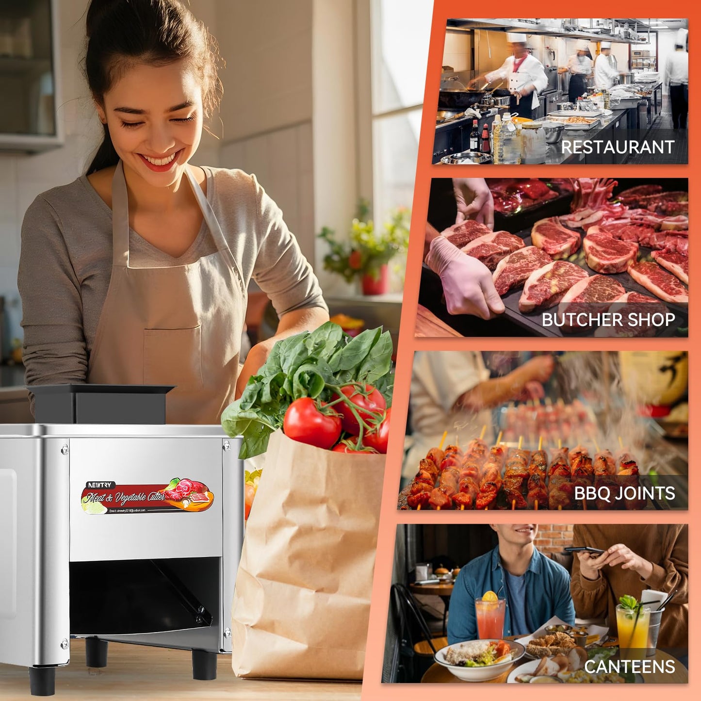 NEWTRY Kommerzielle Fleischschneidemaschine zum Schneiden, Zerteilen und Würfeln von Fleisch mit 5 mm Klingen,750 W, elektrische allesschneider für Küche Metzgereien und Restaurants