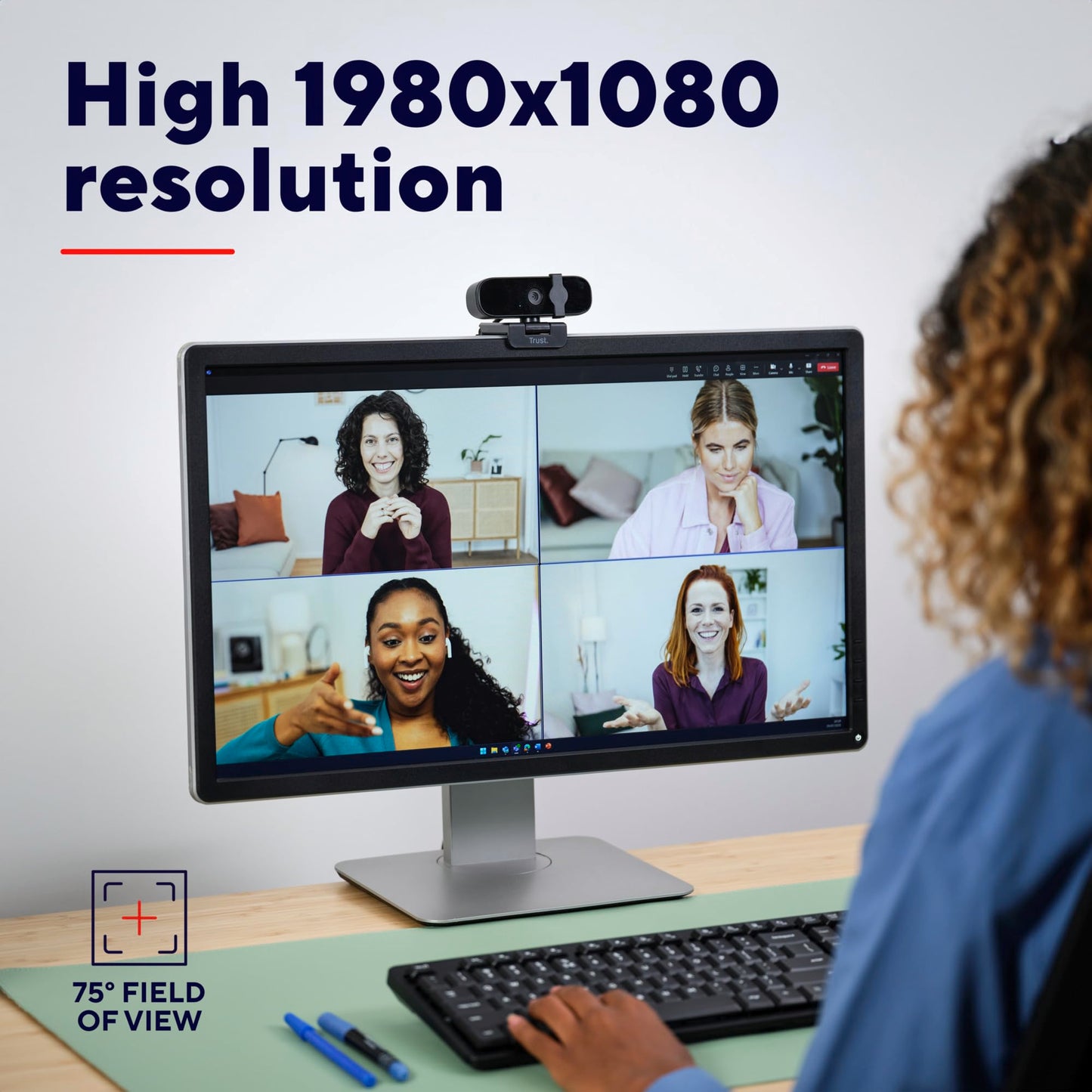 Trust Tanor 1080p Webcam PC, Full HD USB Web Cam mit Blickschutzfilter, PC Kamera mit Mikrofon, Fixfokus 30 FPS, 85% Recyclingkunststoff, Videokamera für Laptop Desktop Mac Windows Zoom Teams