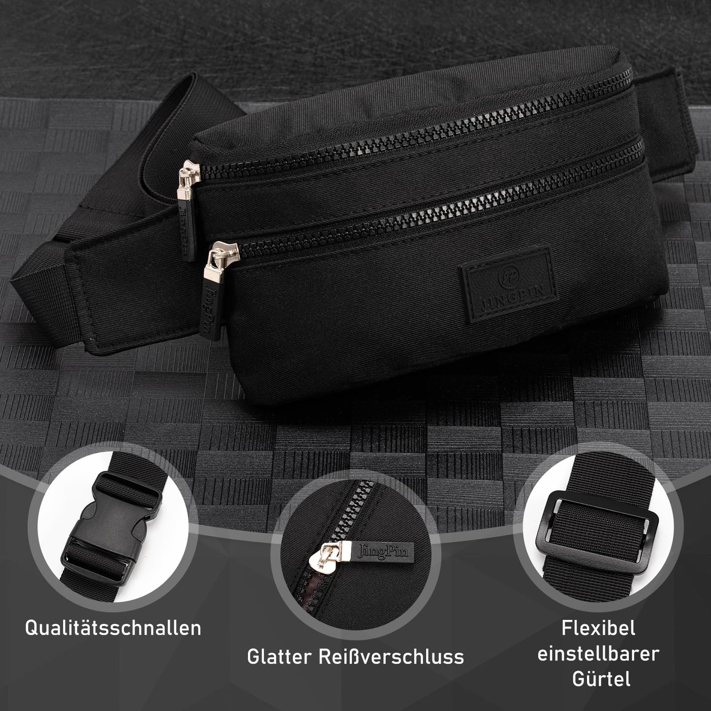 Bauchtasche Herren Und Damen, Fanny Pack, Gürteltasche Herren, wasserdichte Bauchtasche, für Reisen, Radfahren, Arbeit, Sport und Wandern (Schwarz)