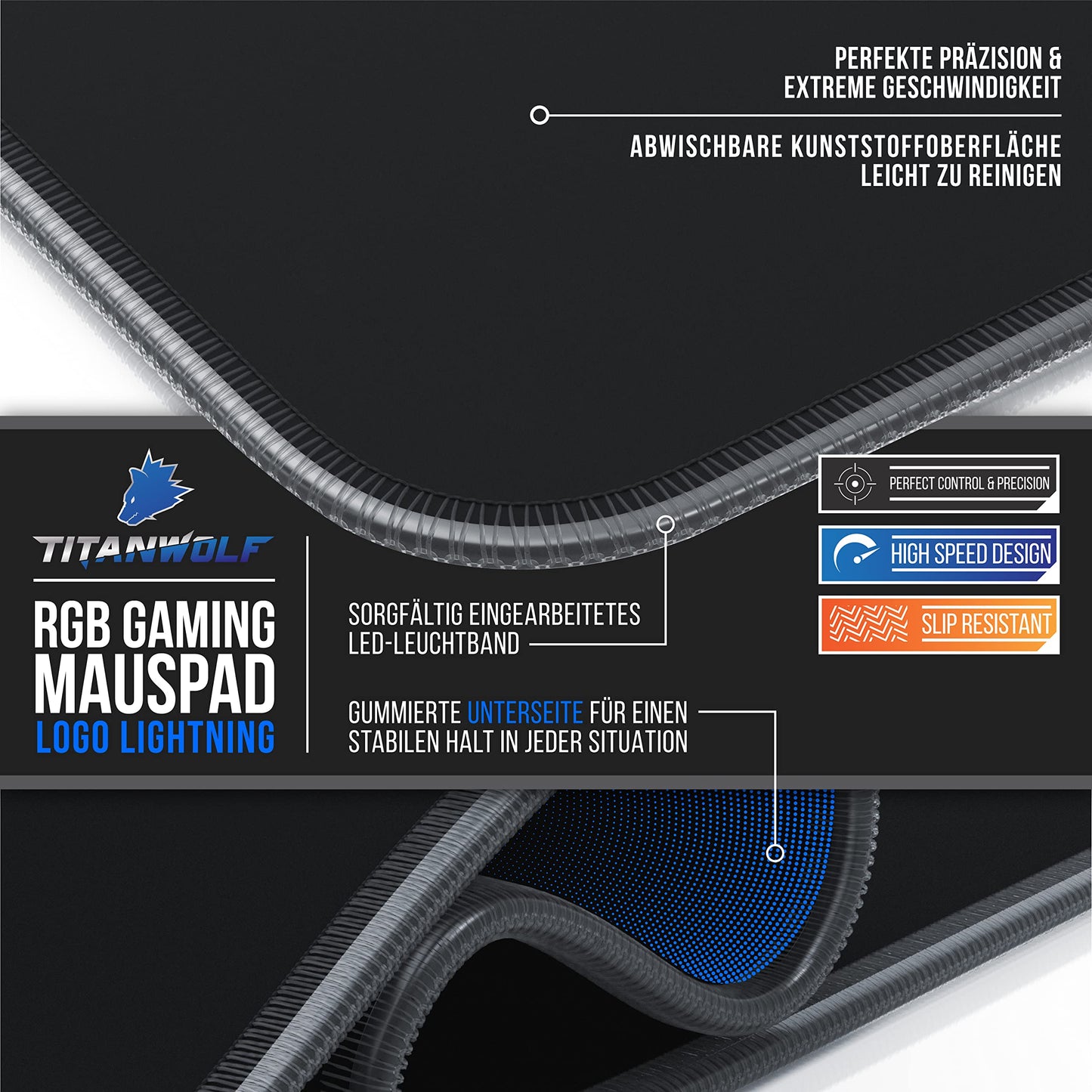 TITANWOLF - RGB Gaming Mouse Pad - LED Desk Pad - 800x300 mm - XXL Mouse Pad - LED Multi Color - 11 Lighting Modes - 7 LED Colors Plus 4 Effect Modes - Washable - Stars