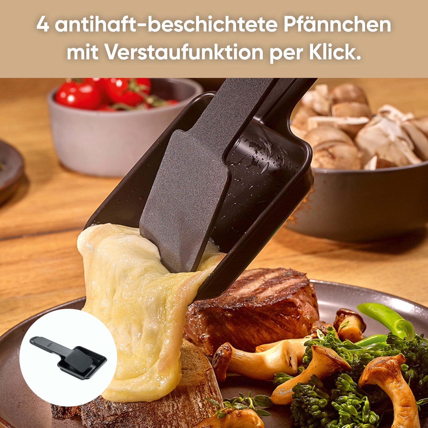 SEVERIN Mini Raclette-Grill für 4 Personen, platzsparend und kompakt, antihaftbeschichtet, 600 W, schwarz, RG 2370