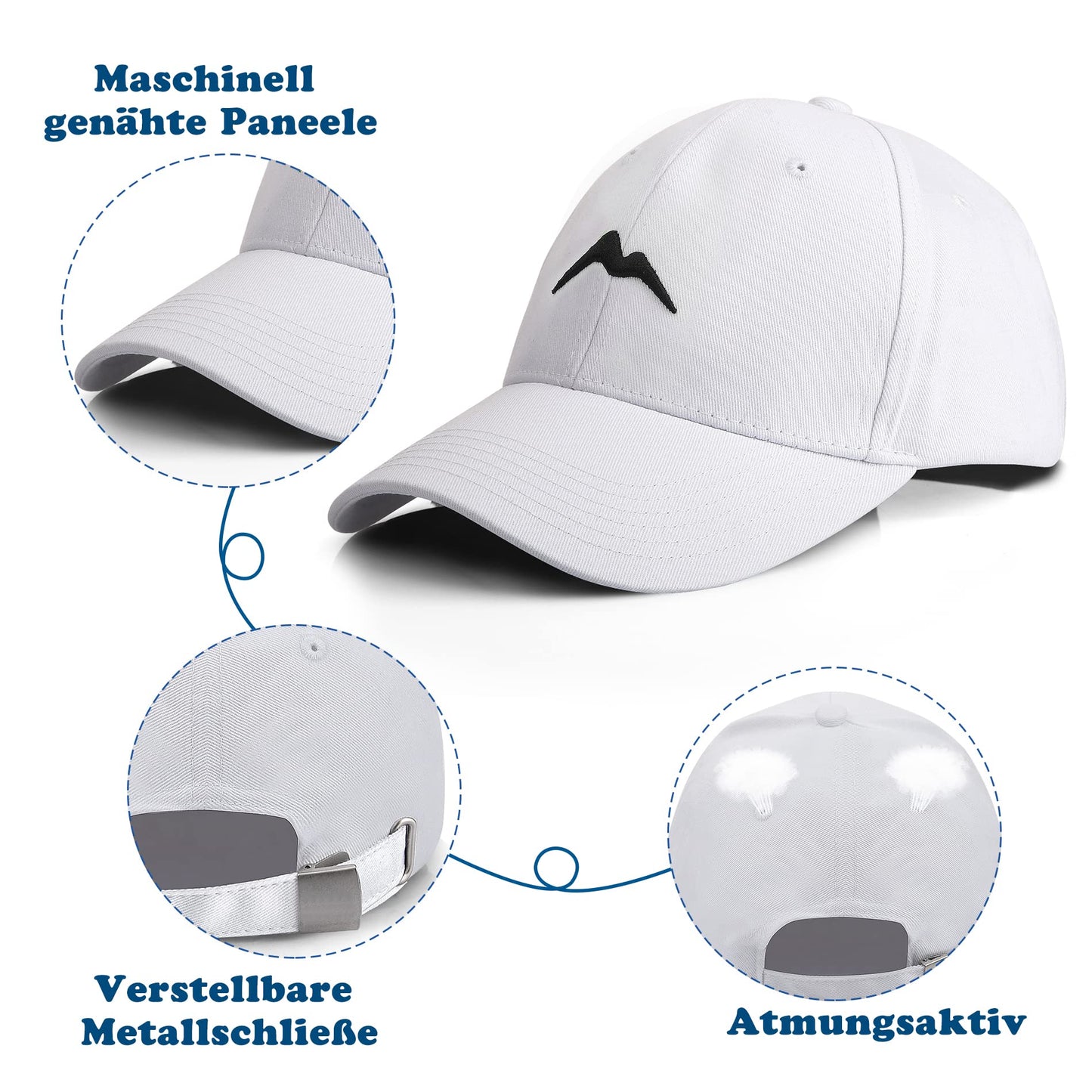 Momoshe Cap Herren Sommer Damen 100% Baumwoll Kappe Verstellbar Atmungsaktiv Einheitsgröße Baseball Bergspitzen Stickerei Sport