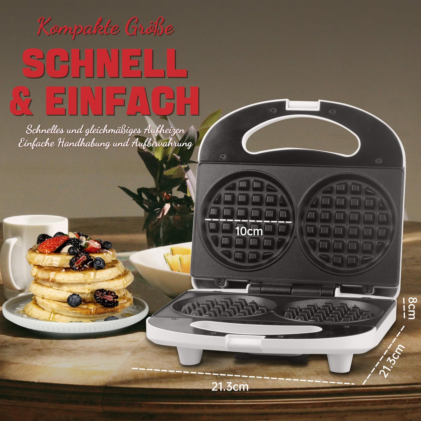 SugarWhisk Mini Waffeleisen Kinder, Doppelwaffeleisen, Kleines Waffeleisen mit Antihaftbeschichtung, Mini Waffle Maker, für Familienfeiern, Kindergeburtstage, Ostern oder Weihnachten, Weiß