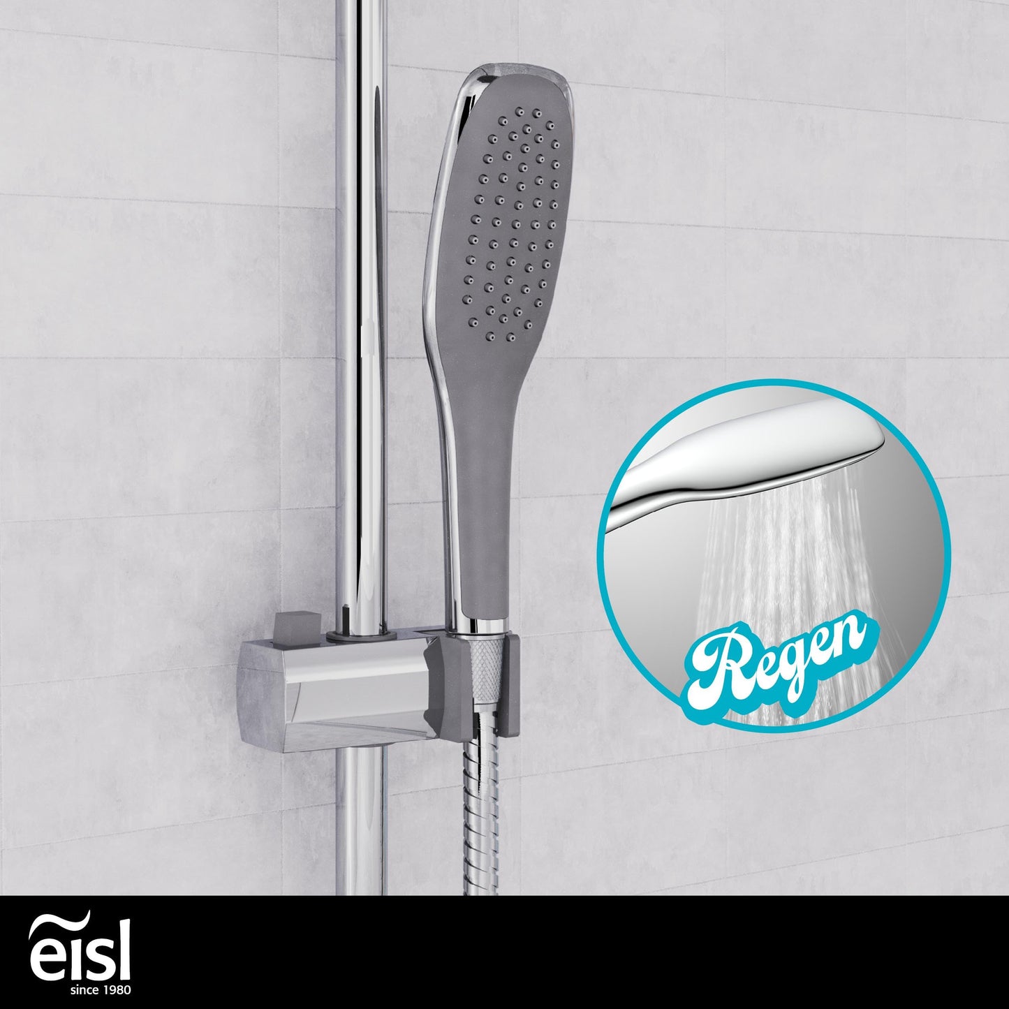EISL Duschset EASY FRESH, Duschsystem ohne Armatur 2 in 1 mit großer Regendusche (250 x 200 mm) und Handbrause, Regendusche ohne Armatur ideal zum Nachrüsten, komplettes Montageset, Chrom DX12006
