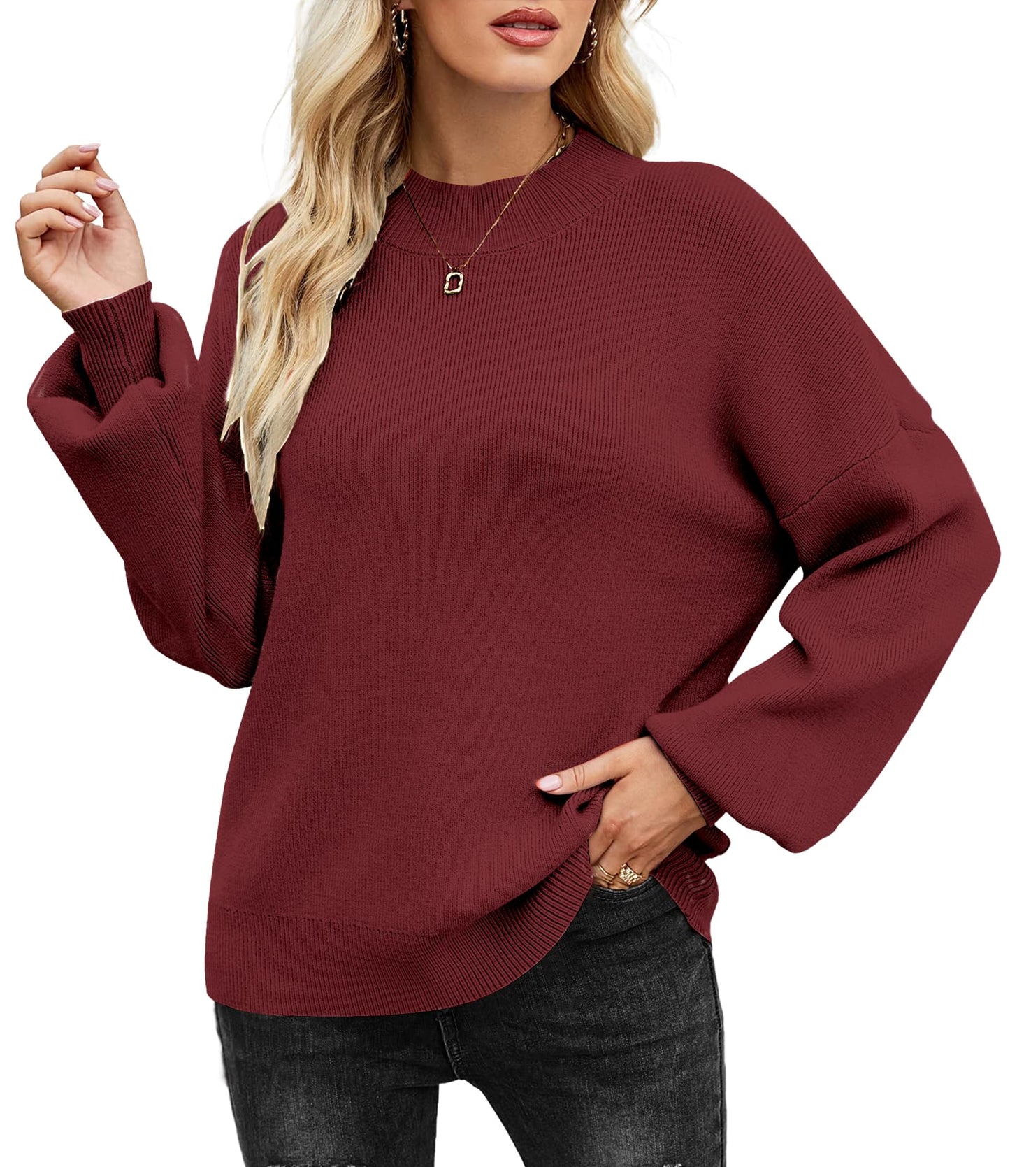 Zeagoo Women’s Puff Sleeve Knit Sweater – Cozy Loose Fit Pullover