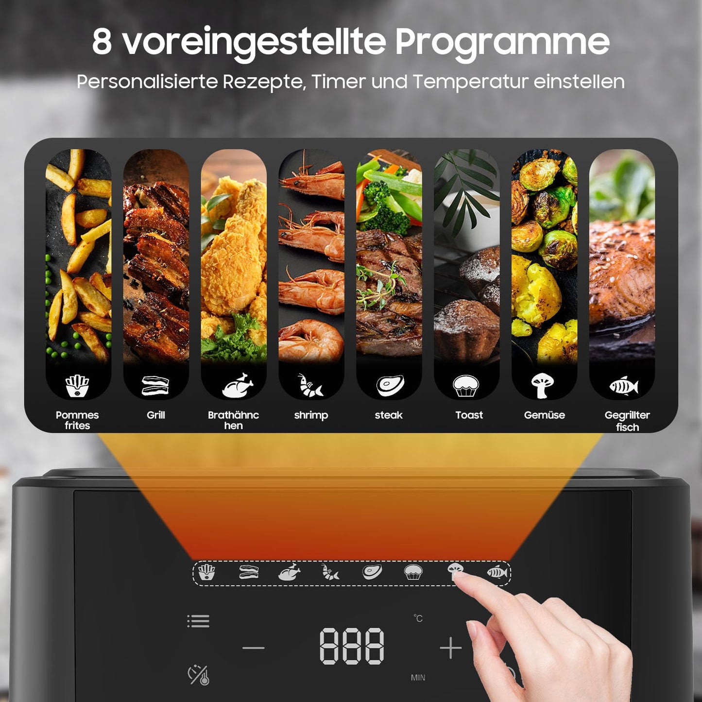 iceagle Heißluftfritteuse 6,5 L Airfryer XL - Fritteuse Ohne Fett mit Metallinnenraum | 1700W Heissluftfriteuse mit 8 Kochprogramme, Digitalem Display, mit deutschem Rezeptbuch
