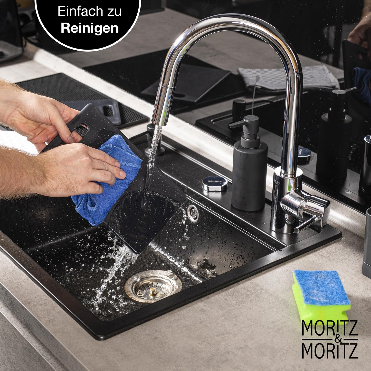Moritz & Moritz 2x Schneidebrett Kunststoff Set in Granit Optik - 25 x 15 cm - Schneidebretter BPA frei - Frühstücksbrettchen - Schneidebrett Set hygienisch und spülmaschinenfest