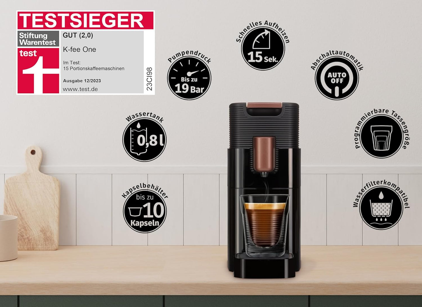 K-fee One Coffee Capsule Machine 1455 W 0.8 L Water Tank Colour Black Copper