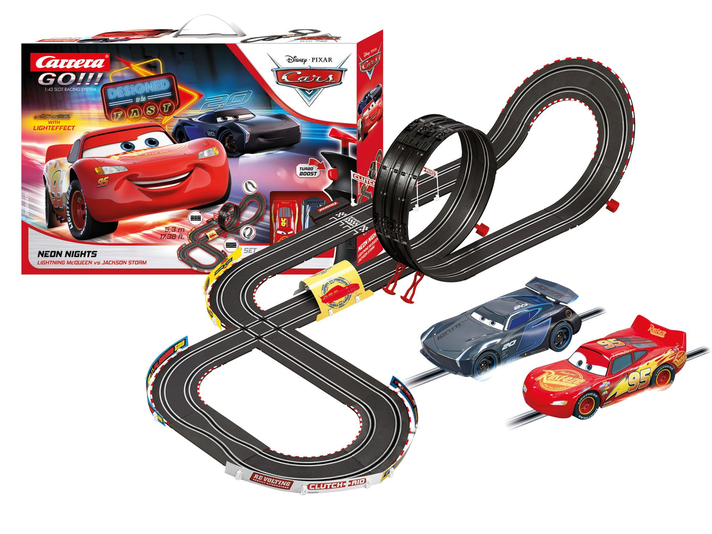 Carrera - 20062477 - Carrera GO!!! Disney Pixar Cars - Neon Nights Rennbahn-Set I Rennbahnen und lizensierte Slotcars | bis zu 2 Spieler | Für Jungs und Mädchen ab 6 Jahren & Erwachsene