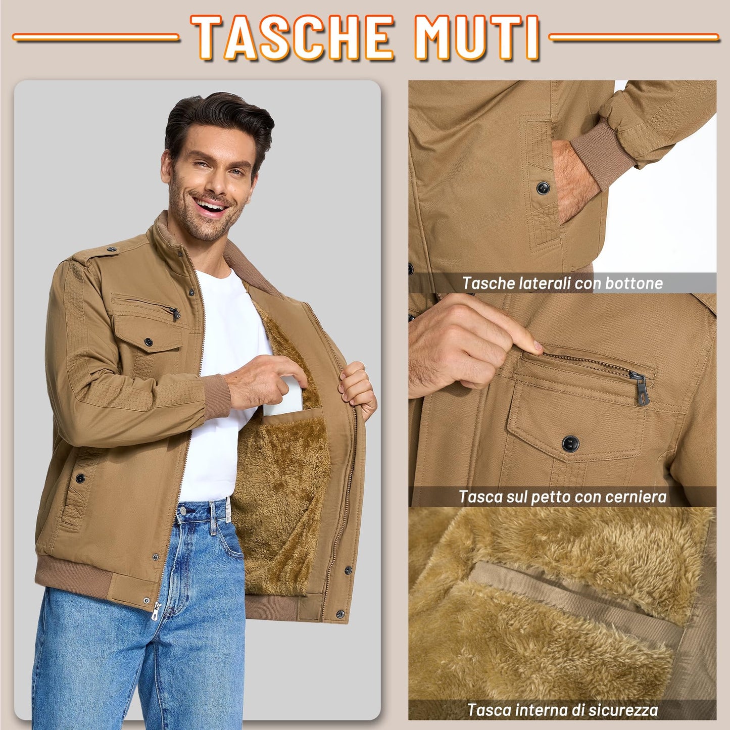 KEFITEVD Men’s Winter Fleece Jacket – Sherpa Lined Military Field Coat