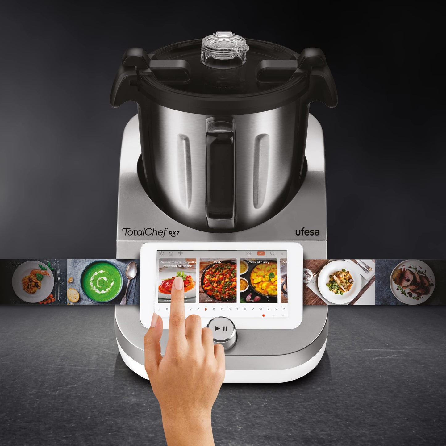 Ufesa TotalChef RK7 Küchenmaschine mit WLAN, Multifunktions Küchenroboter mit Kochfunktion, Kochroboter 30 Funktionen, 4.5L, 7-Zoll-Touchscreen, Interaktives Rezeptbuch, Silber / Weiss