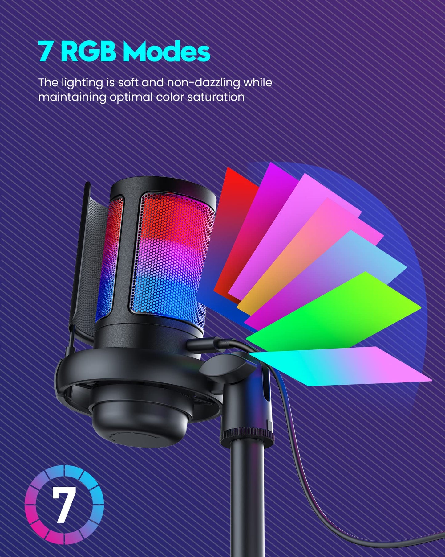 Gaming Mikrofon PC RGB, COCONISE, für Streaming Podcast Studio, USB Microphone für PS4 PS5 Mac, Ein-Klick-Stummschaltung, Mit 3,5-mm-Kopfhöreranschluss,Drehregler zum Einstellen der Lautstärke