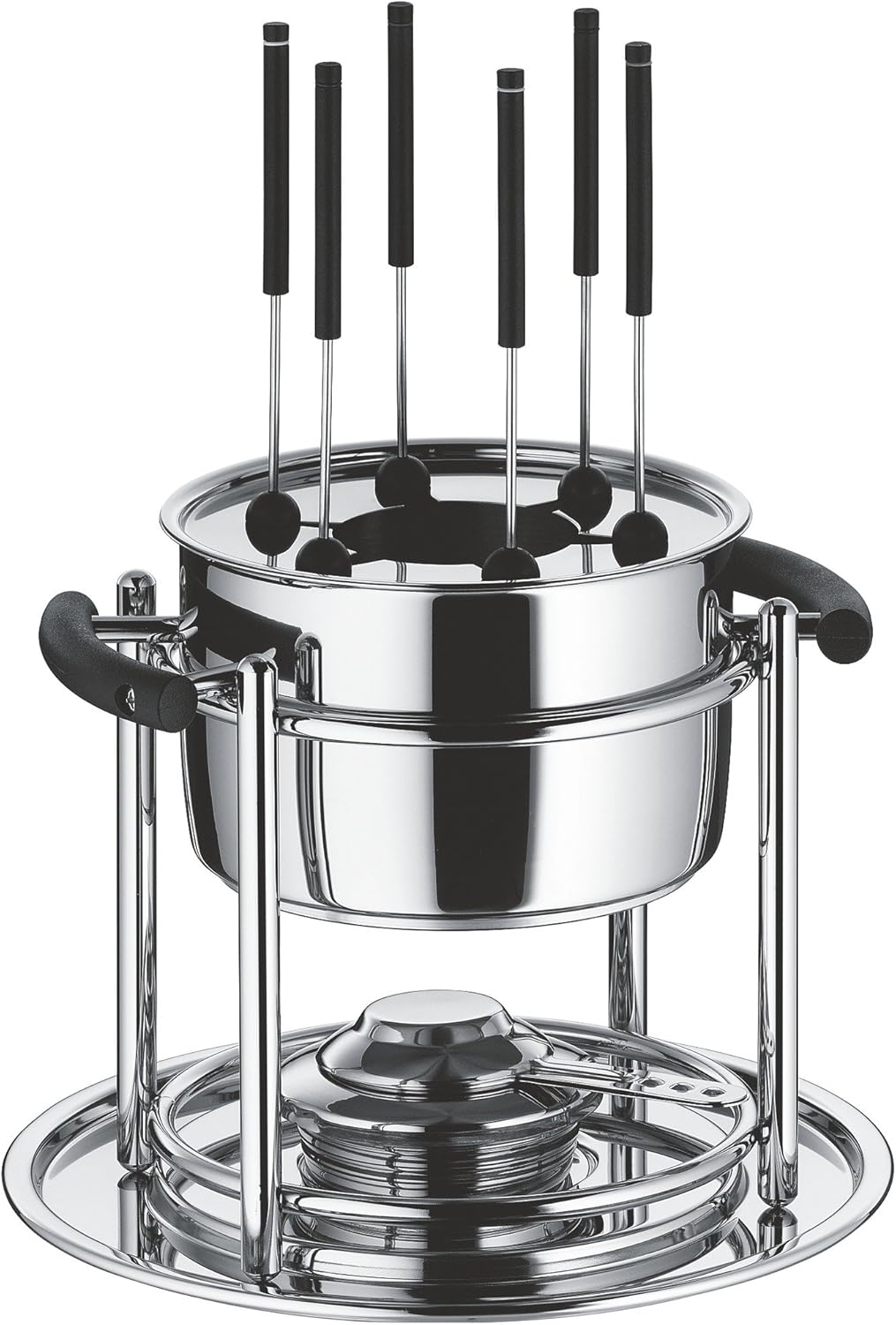 WMF Allegro Fondue-Set 11-teilig, für 6 Personen, mit Brenner und Gabeln, Cromargan Edelstahl, Fonduetopf Induktion, spülmaschinengeeignet