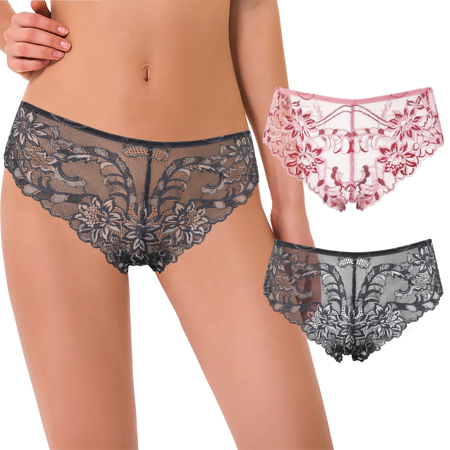 Curve Muse Women's Thong Hipster Underwear Sexy Comfortable - Pack of 2