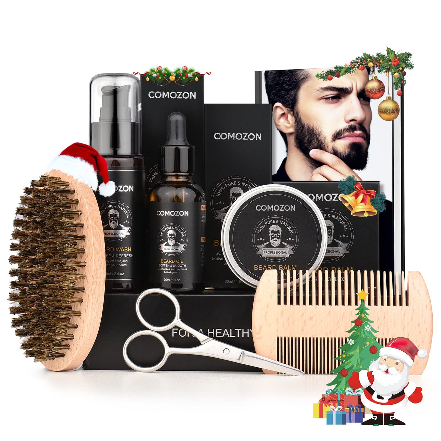 Bartroller,Bartpflege Set Mit Bart Roller Bartwuchsmittel Männer Comozon Bartroller Beard Growth Kit Mit Bartshampoo Bartöl Bartbalsam Rasiermesser Bartbürste Bartkamm Bartschere
