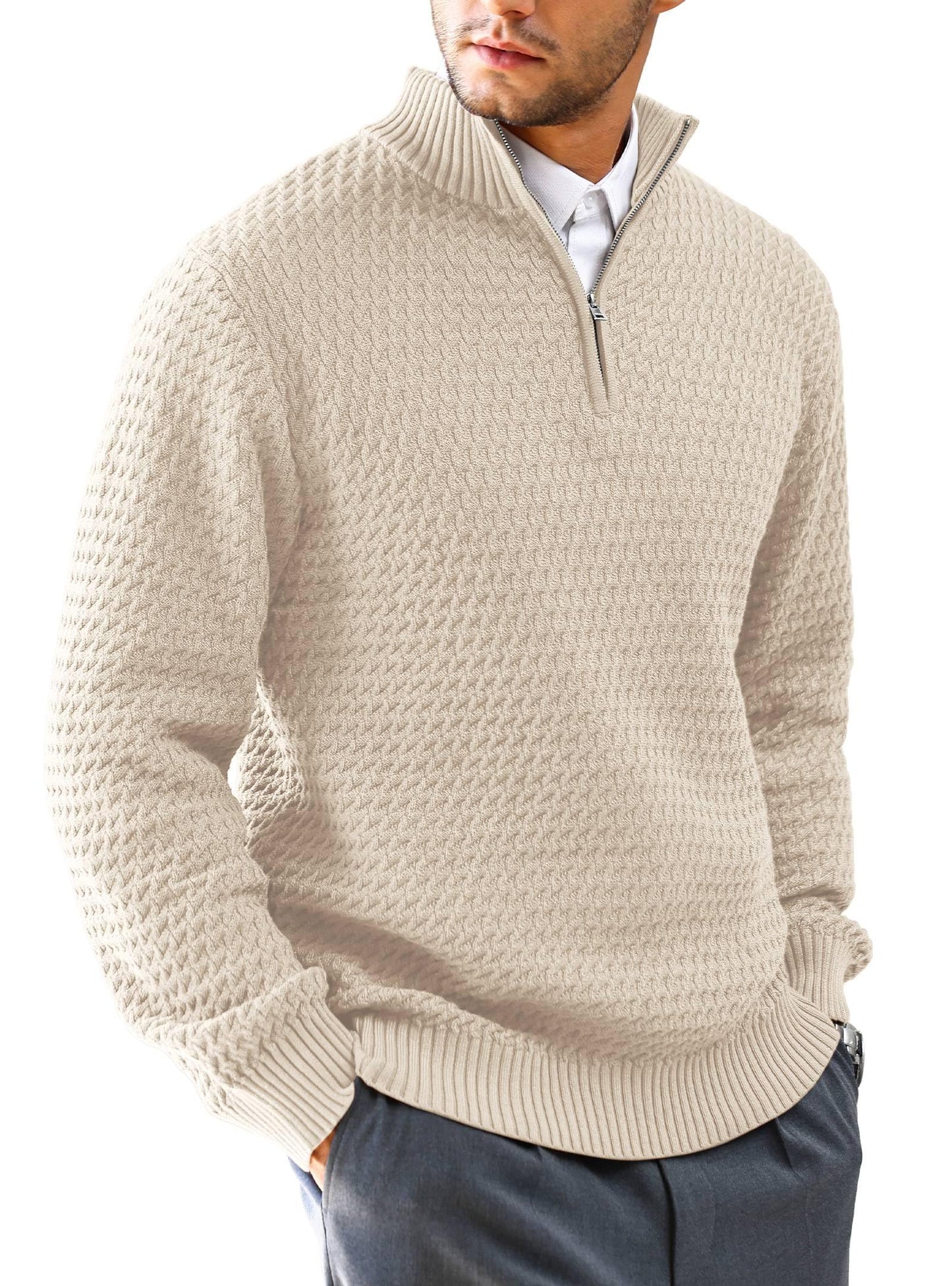 HYPESTFIT Men’s 1/4 Zip Turtleneck Sweater – Warm Knit Pullover
