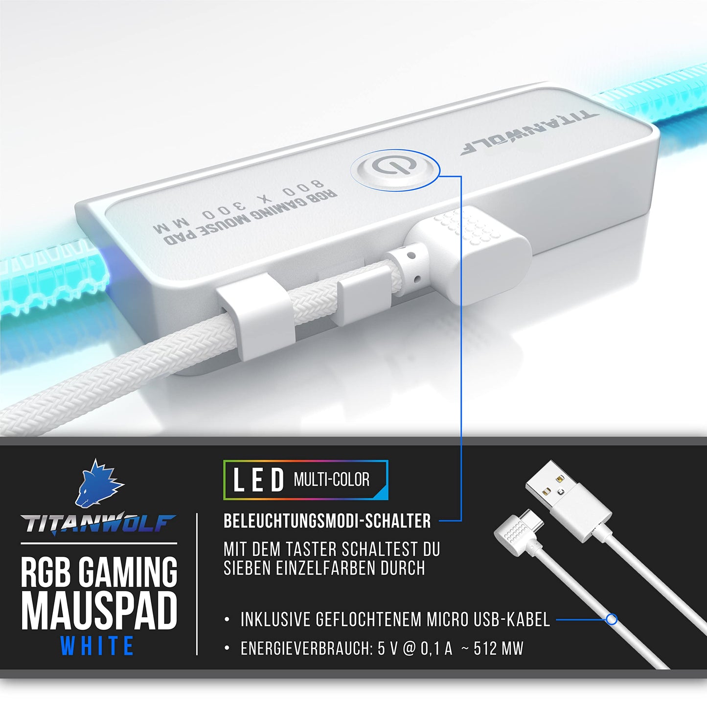 TITANWOLF - RGB Gaming Mauspad - LED Schreibtischunterlage - 800x300 mm - XXL Mousepad - LED Multi Color - 11 Beleuchtungs-Modi - 7 LED Farben Plus 4 Effektmodi - abwaschbar - Stars